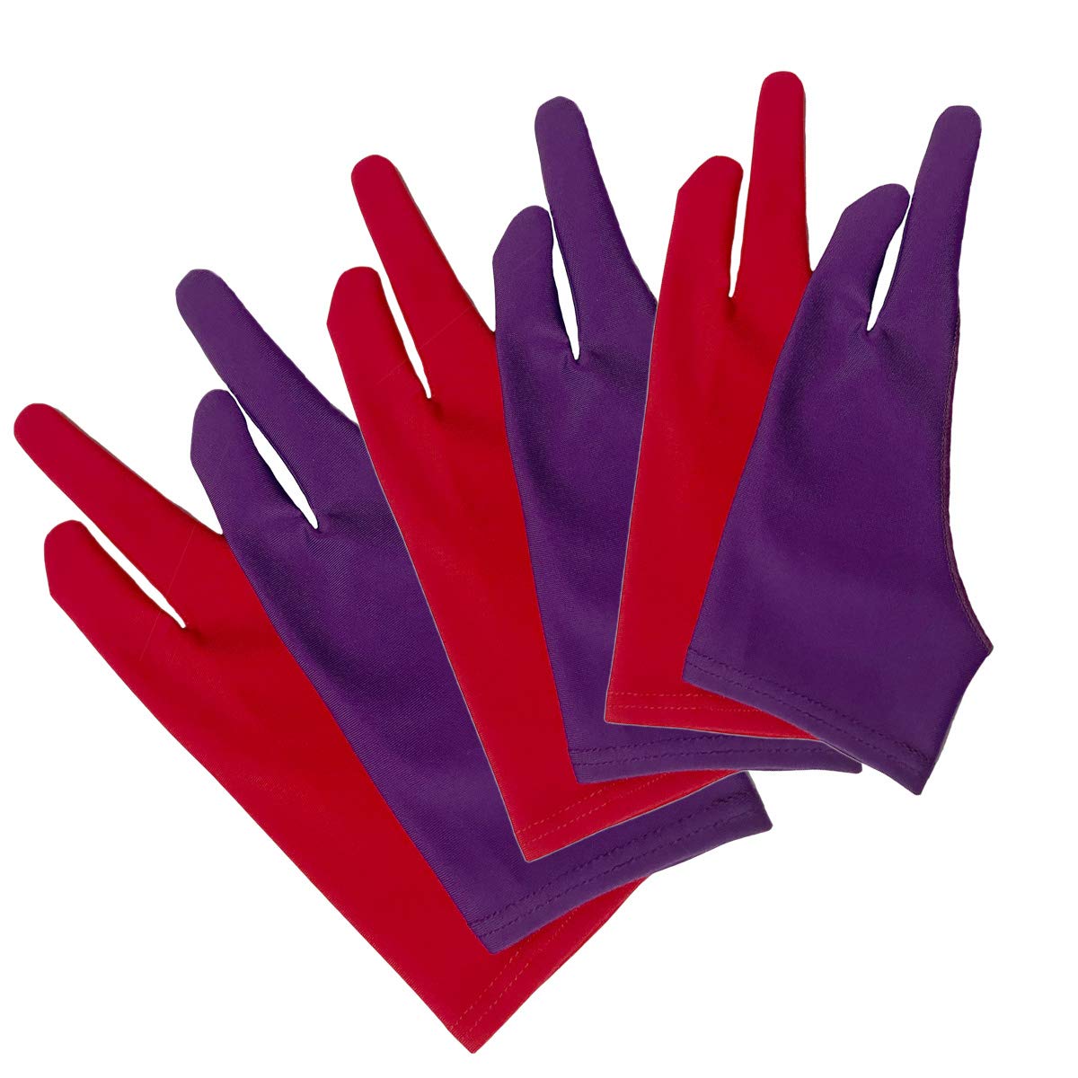 6-Piece Artist Gloves for Drawing Tablet (S/M/L) - Anti-Smudge Two-Finger Digital Art Gloves for Graphic Pen, iPad & Monitor Painting - Perfect for Procreate, Photoshop & Digital Sketching (Purple/Red)