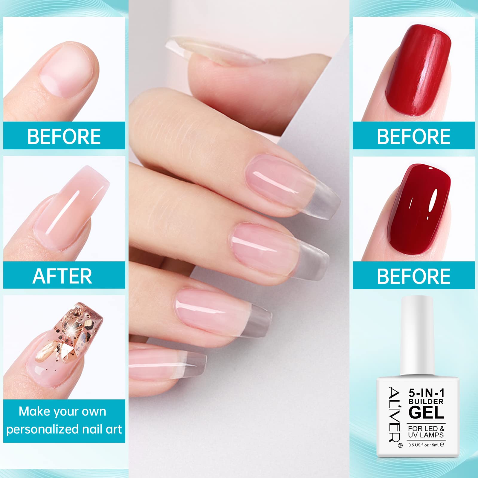 RSGRT 5-in-1 Builder Gel for Nails - Clear & Pink UV/LED Nail Strengthener for Professional Manicures | Nail Art Decoration & False Nail Extension Gel | Perfect for Salon, Home DIY & Special Occasion Nail Designs