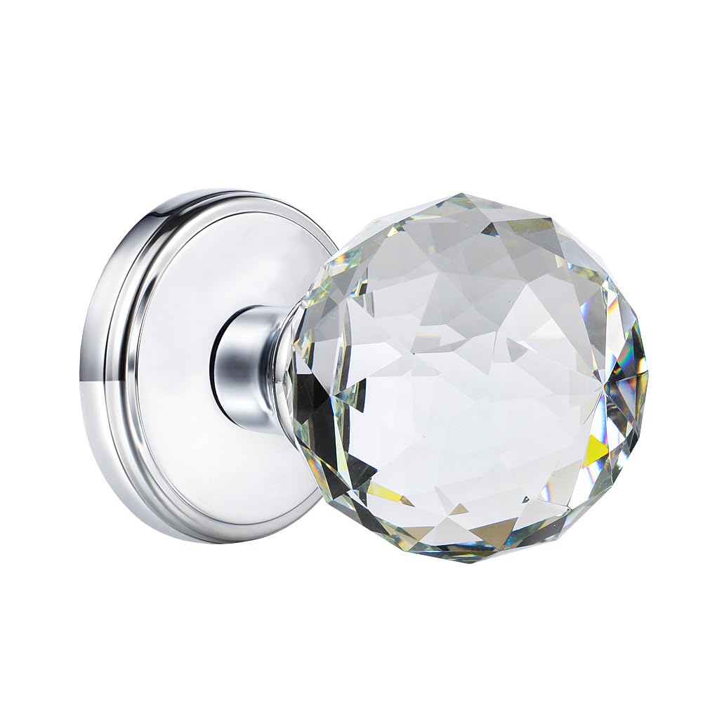 Polished Chrome Crystal Glass Round Door Knobs for Interior Doors - Hallway, Closet & Passageway Hardware - Perfect for Bedrooms, Bathrooms & Home Renovation Projects