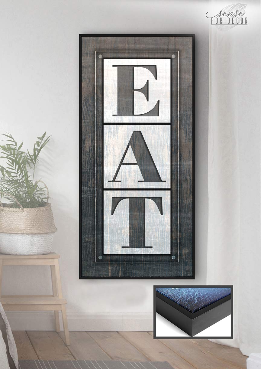 Modern Farmhouse Kitchen Decor - Large Wood Framed Canvas Wall Art with Black Floating Frame (19x42) - Rustic Country Kitchen Sign for Dining Room, Living Room, or Entryway