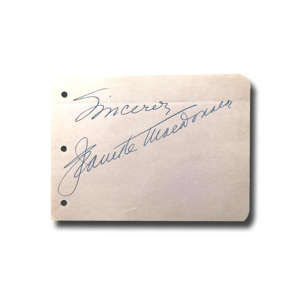 Jeanette Macdonald Hand Signed Album Page with JSA COA - Authentic Autograph of Actress from Maytime - Perfect for Collectors, Memorabilia Displays & Vintage Hollywood Fans