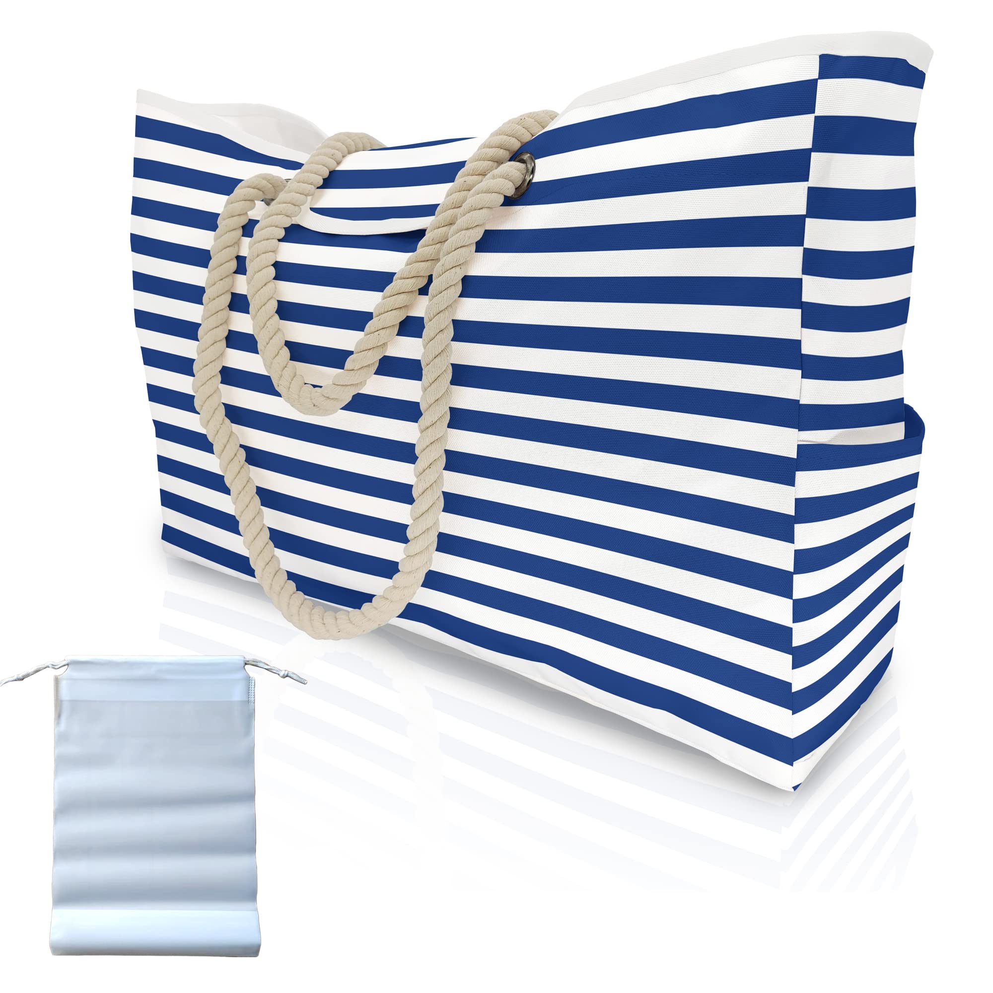 Large Oversized Canvas Beach Tote Bag with Rope Handles - Waterproof Travel Bag with Clear Shoe Compartment | Perfect for Beach Vacations, Pool Parties & Gym Essentials