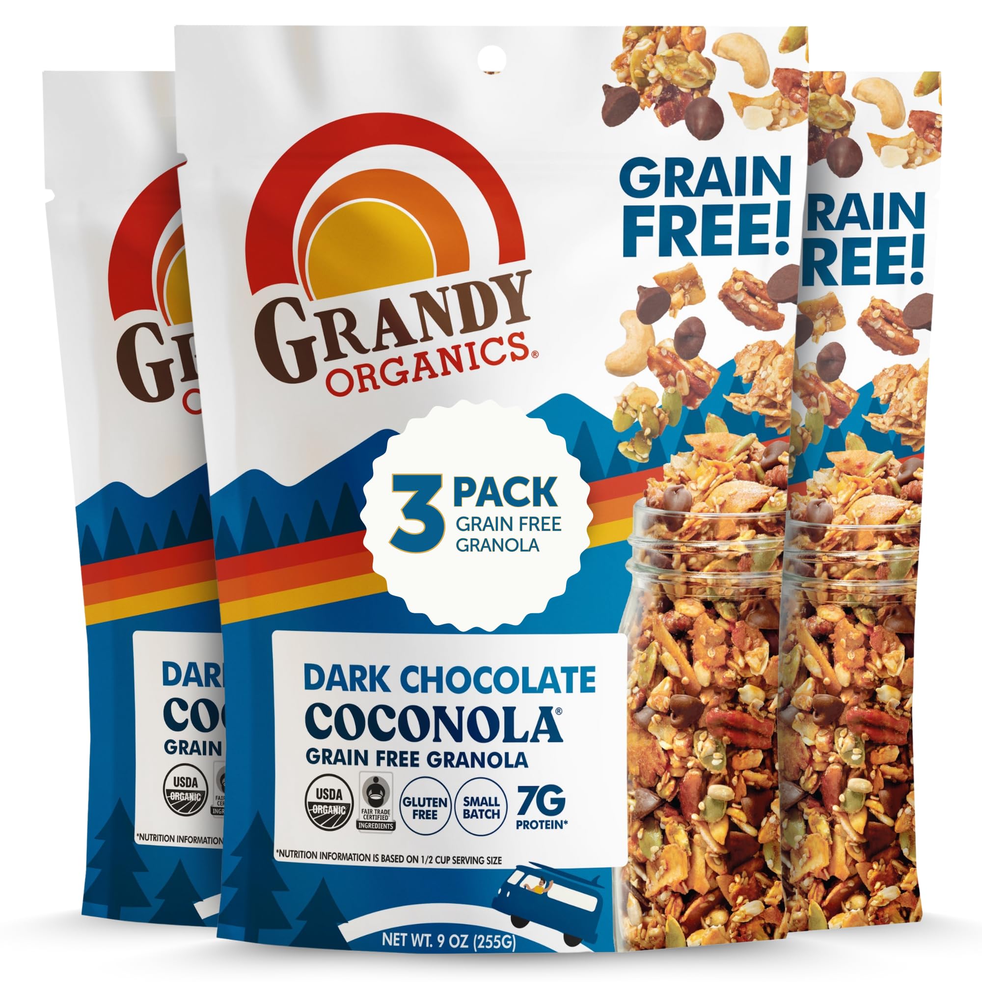 Organic Dark Chocolate Coconola Granola - Gluten Free, Paleo, 9oz (Pack of 3) for Breakfast & Snacks