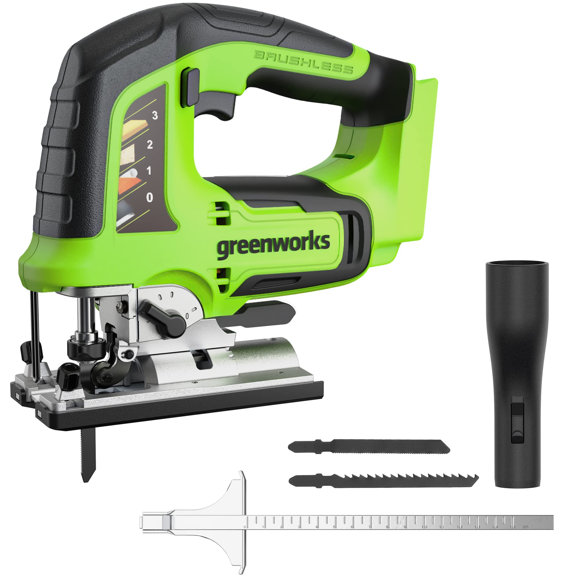 Greenworks 24V Brushless Cordless Jig Saw - 1 Inch Cutting Depth, 3000 SPM, 4 Speed Settings with LED Light (Tool Only) - Perfect for Woodworking, DIY Projects & Home Renovations