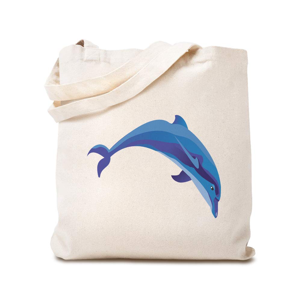 Custom Canvas Tote Bag - Reusable Eco-Friendly Shopping Bag with Dolphin Jumping Ocean Design - Perfect for Kids, Beach Trips & Grocery Shopping - Great Ocean-Themed Gift Idea for Nature Lovers