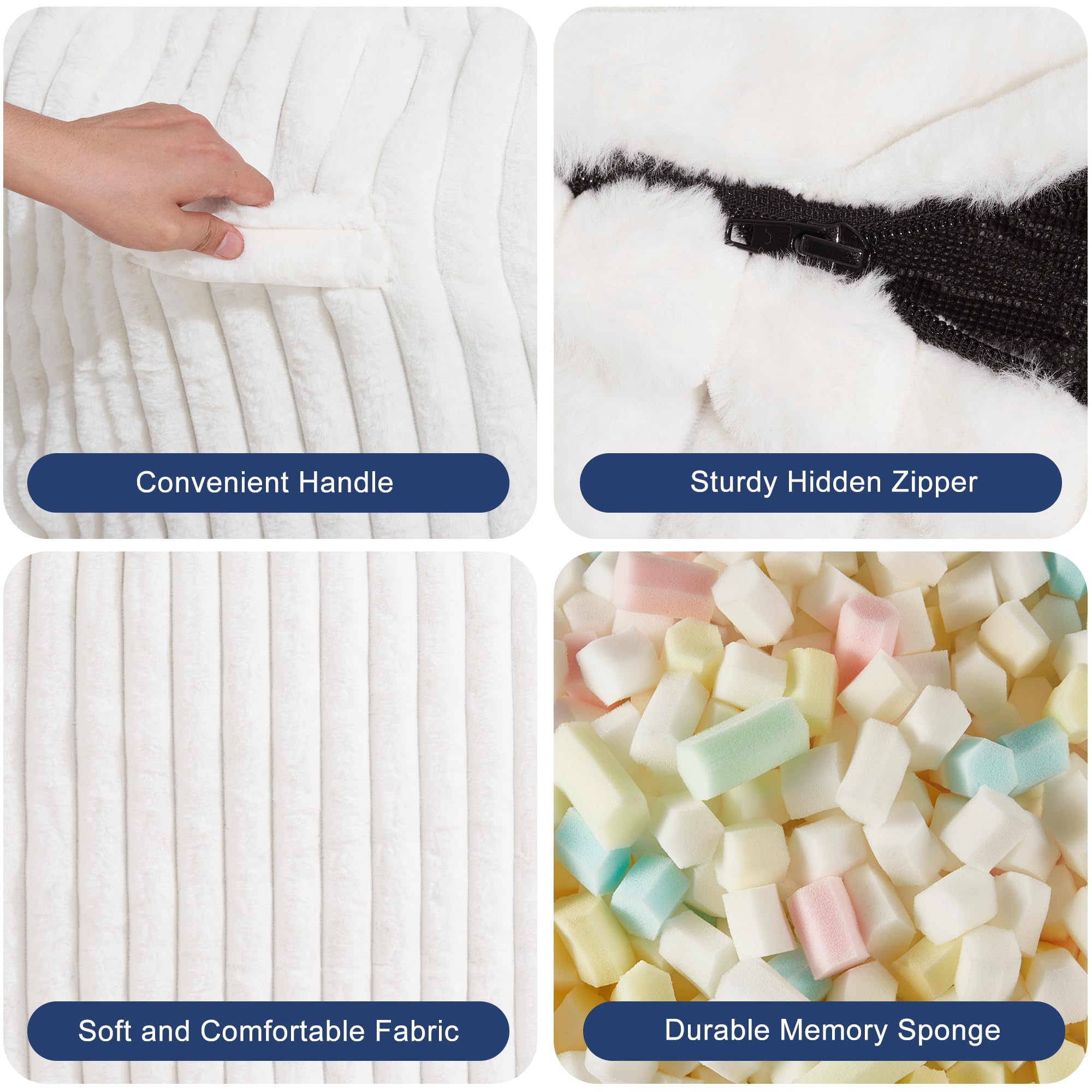 Premium 3FT Memory Foam Bean Bag Chair for Adults - Soft Plush Fur Cover, Comfortable Lounge Chair for Living Room, Bedroom, College Dorm - Perfect for Relaxing, Gaming & Movie Nights (6FT, White)