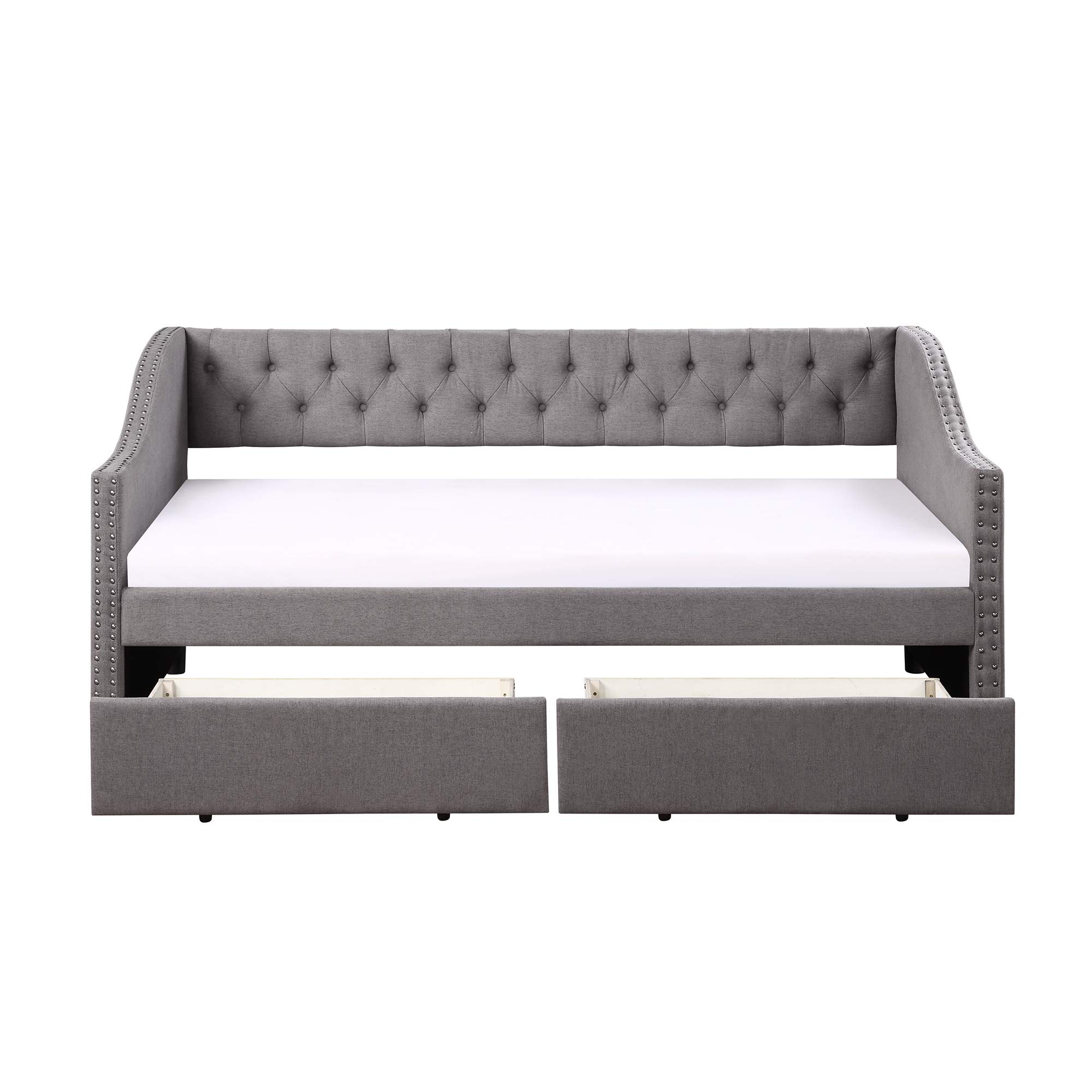 Twin Upholstered Daybed with 2 Storage Drawers, Tufted Sofa Bed with Nailhead Trim & Wood Slat Support - Perfect for Guest Rooms, Small Apartments & Multi-Functional Spaces