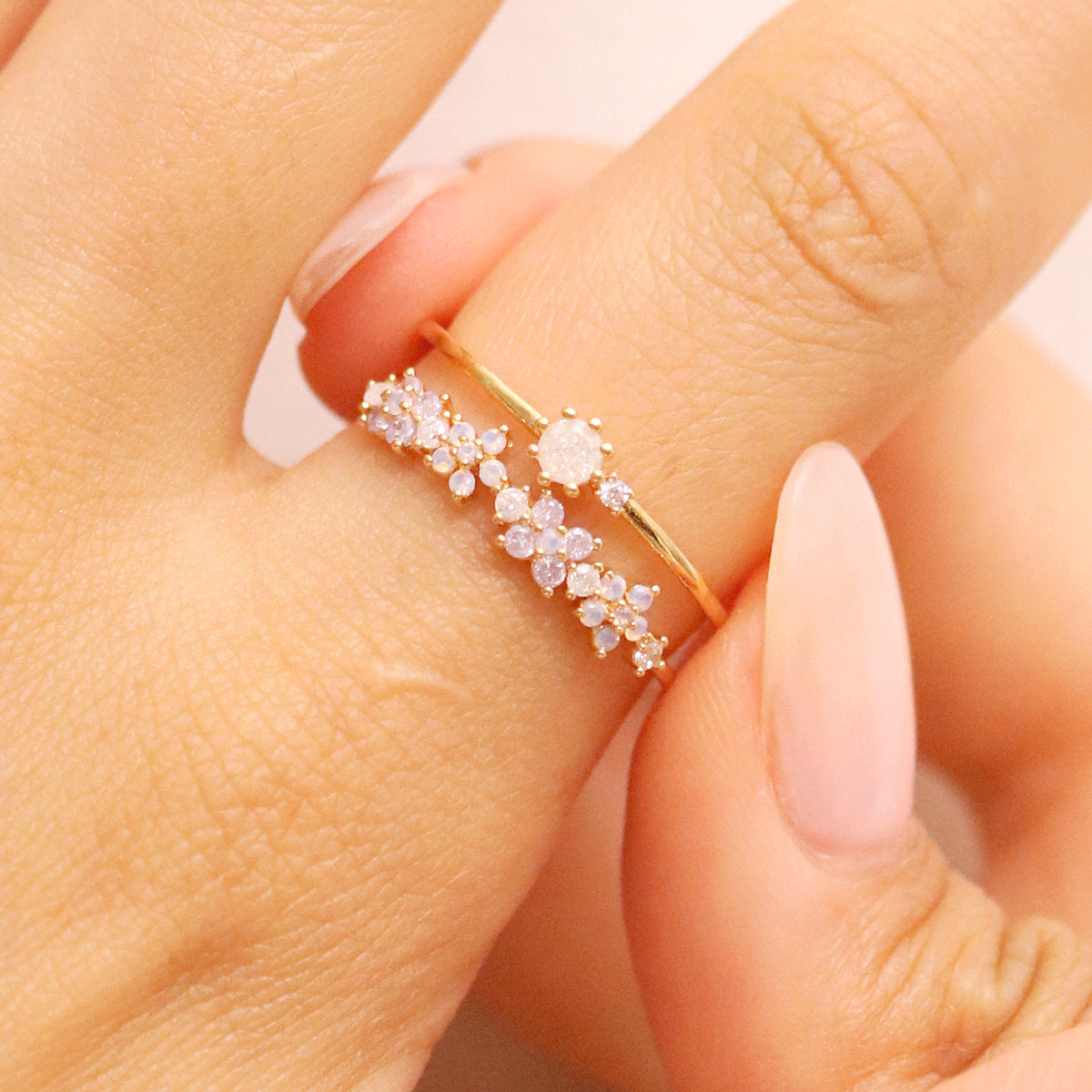 Moonstone Flower Double Layered Ring for Women - Elegant Bohemian Stackable Jewelry - Perfect for Weddings, Date Nights & Everyday Wear