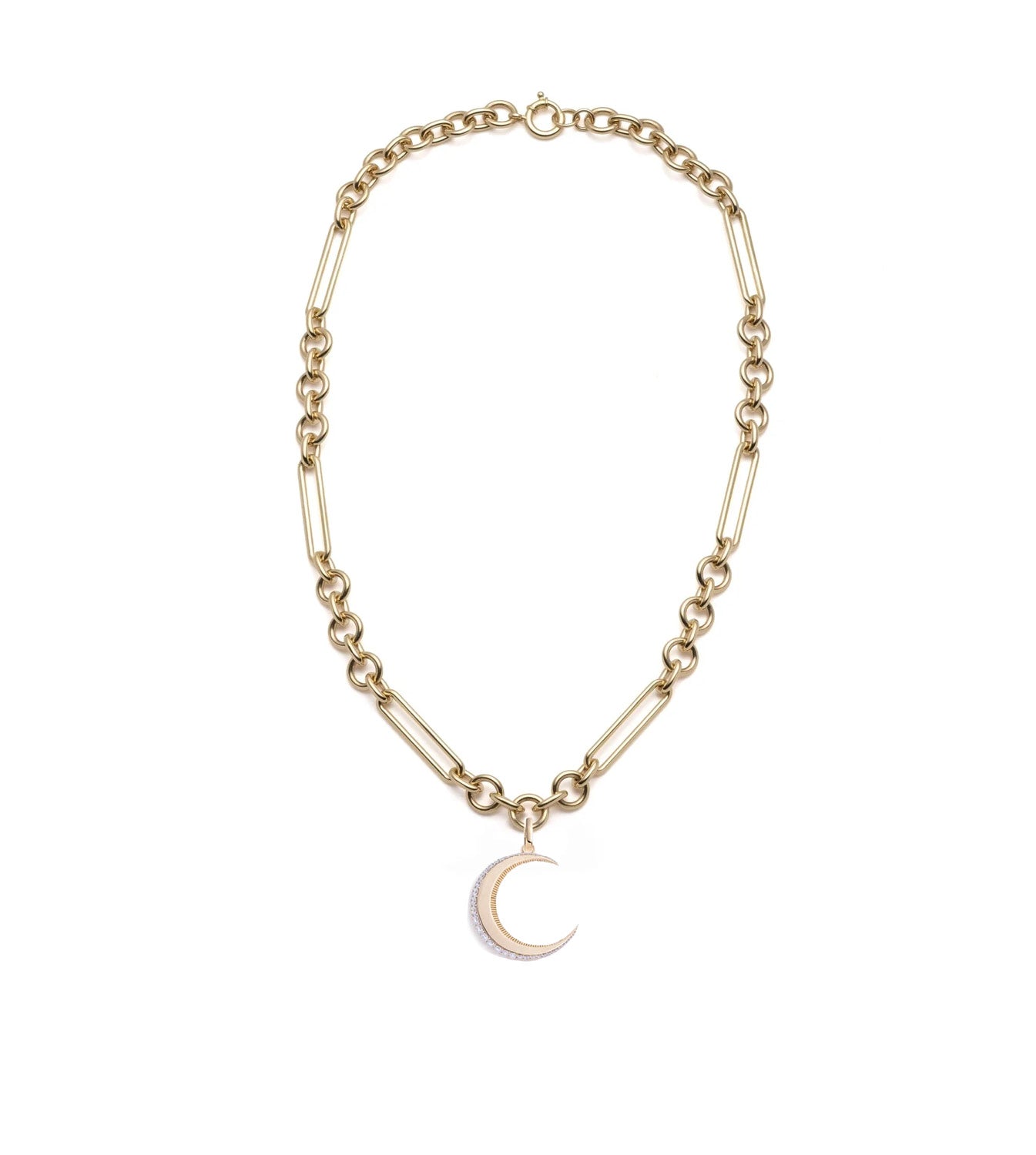 Crescent Karma Midsized Mixed Link Necklace for Women - Elegant Layered Gold & Silver Chain Jewelry for Everyday Wear, Office, and Special Occasions