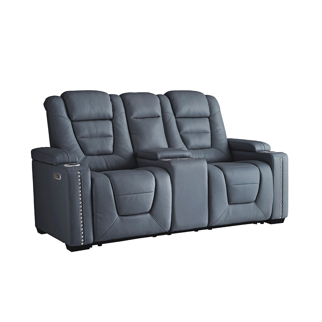 Admiral Power Reclining Loveseat with Console - Modern Electric Recliner Sofa for Living Room, Home Theater & Small Spaces - Comfortable PU Leather Loveseat with Cup Holders & USB Charging Ports