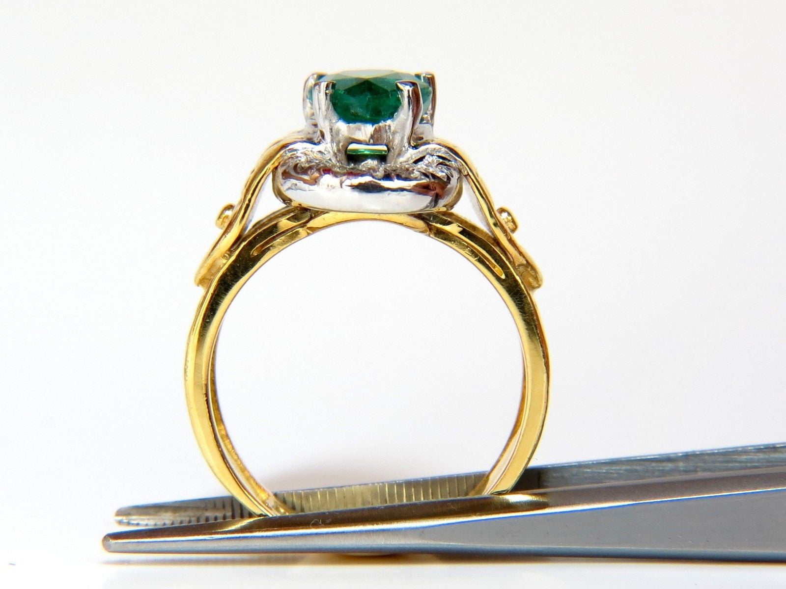 18KT 1.90CT Natural Emerald Diamond Ring - Vintage Scaling Pattern Clip Over Design for Engagement, Anniversary & Special Occasions