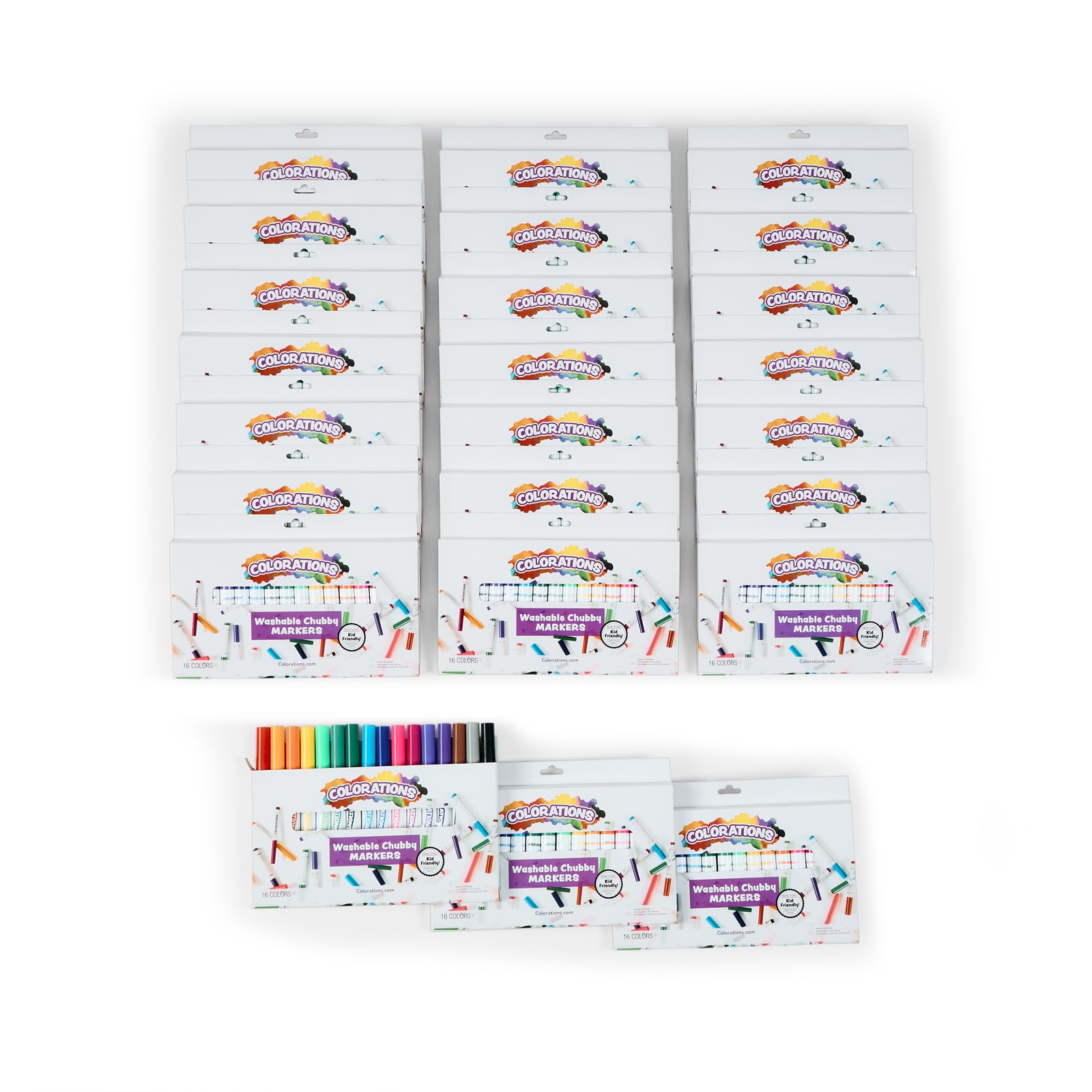 Colorations Chubby Markers - 16 Colors per Set, 24 Sets (384 Total) - Individually Packaged Washable Markers for Kids - Perfect for Gift Wrapping, DIY Crafts, School Projects & Art Activities