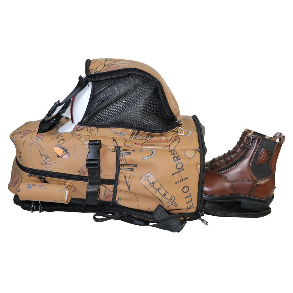 UNISTRENGH Professional Equestrian Backpack - Durable PU Leather Horse Riding Boot Bag with Helmet Compartment for Women & Men - Perfect for Horse Shows, Training & Stable Storage