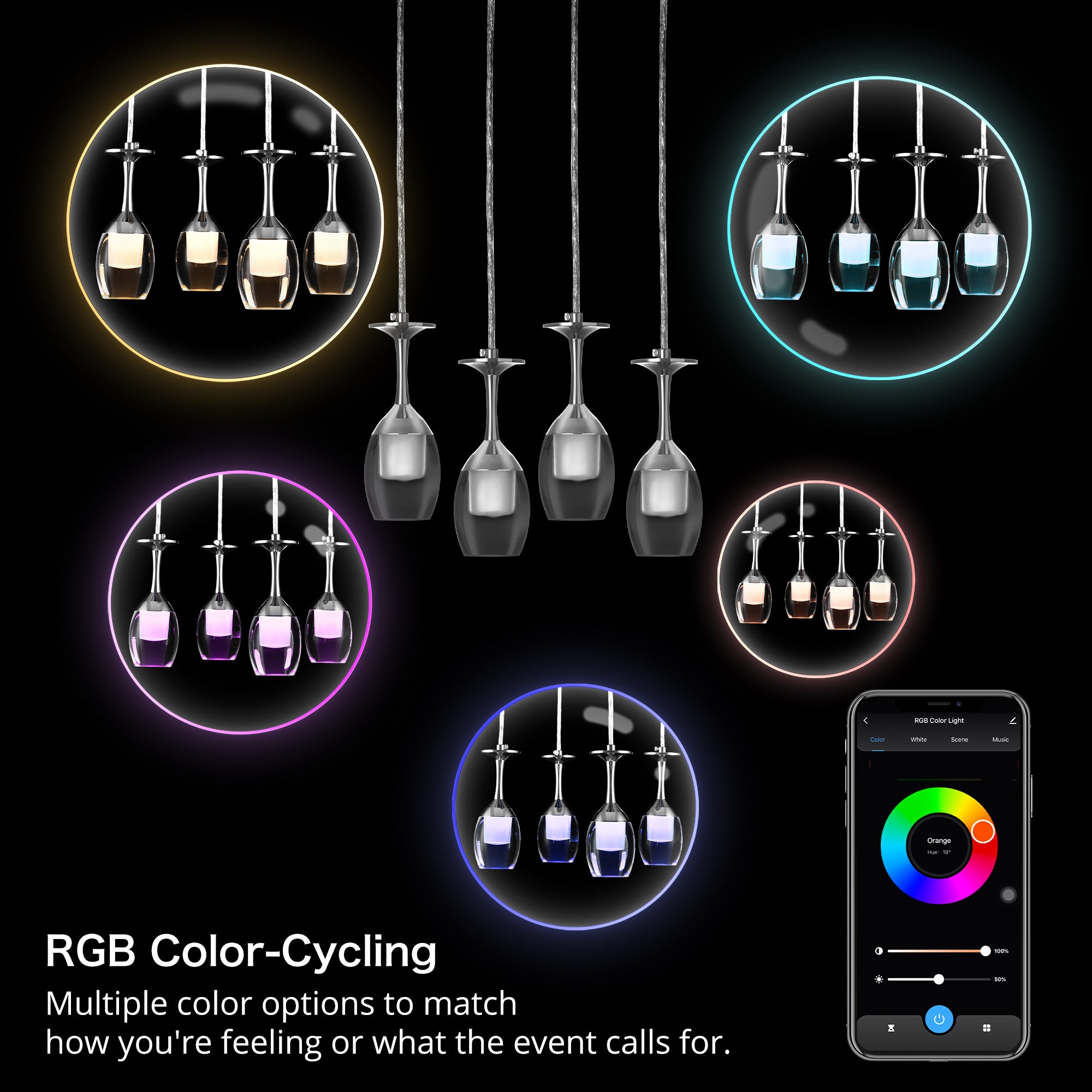 Bacchus Clear Acrylic Red Wine Glass Shaped Smart RGB Pendant Light - Modern LED Hanging Lamp for Dining Room, Bar, and Home Decor