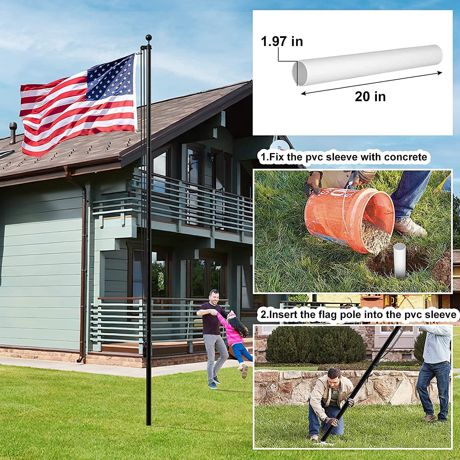 16 FT Heavy Duty Aluminum Flag Pole Kit - Extra Thick In-Ground Outdoor Flagpole for House, Garden & Commercial Use | Weather-Resistant for All Seasons