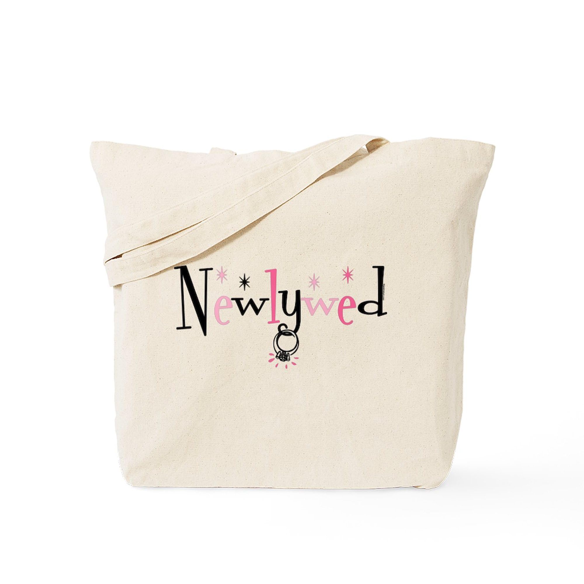 Newlywed Ring Tote Bag - Natural Canvas Reusable Shopping Bag for Couples | Perfect for Wedding Gifts, Bridal Showers & Grocery Shopping