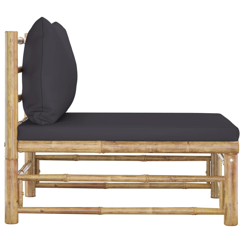 Dark Gray Cushion Bamboo Patio Middle Sofa - Outdoor Garden Furniture for Relaxing in Backyard, Deck or Poolside