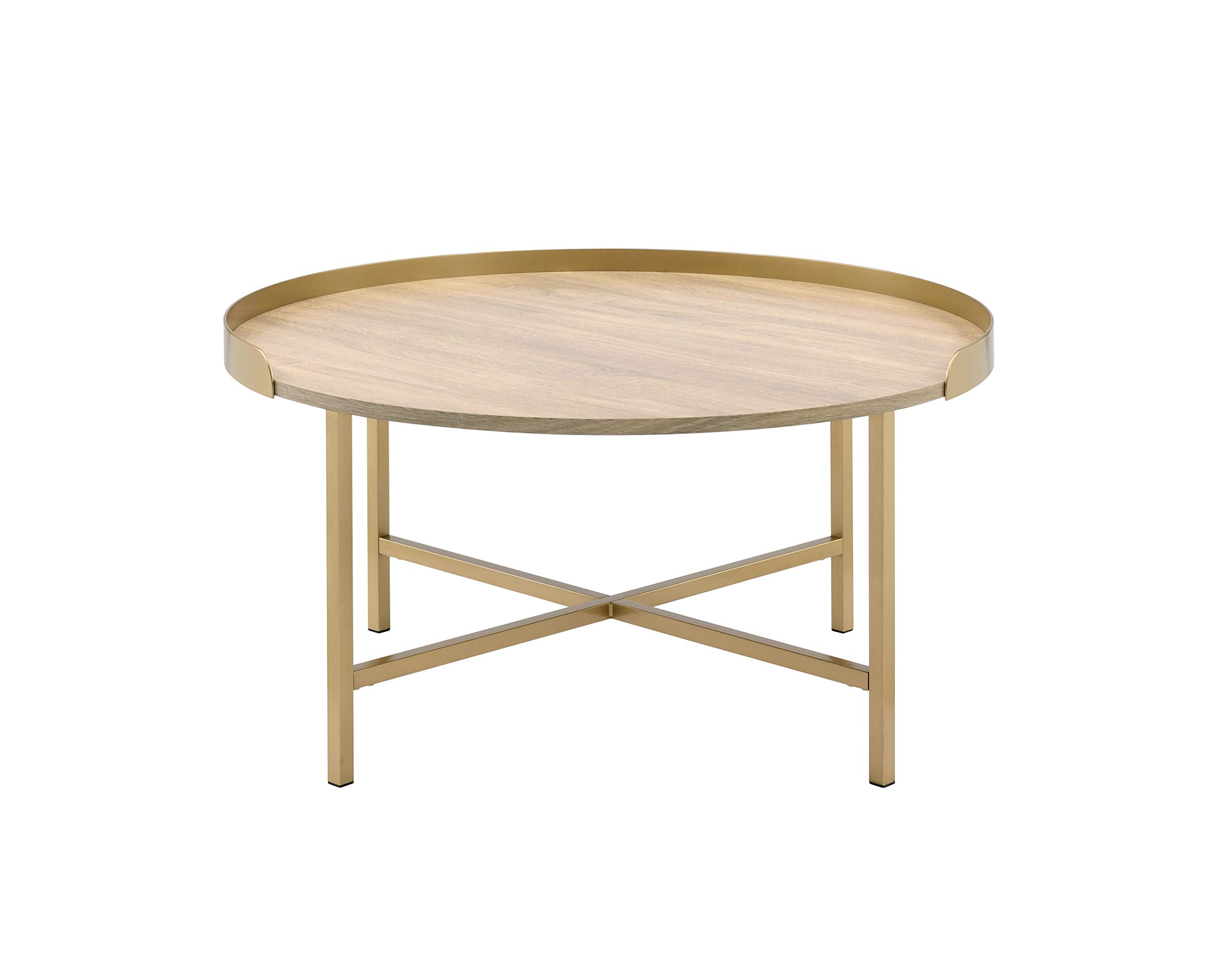 Solid Oak Coffee Table with Gold Metal Legs - Modern Living Room Centerpiece for Home Decor & Entertaining