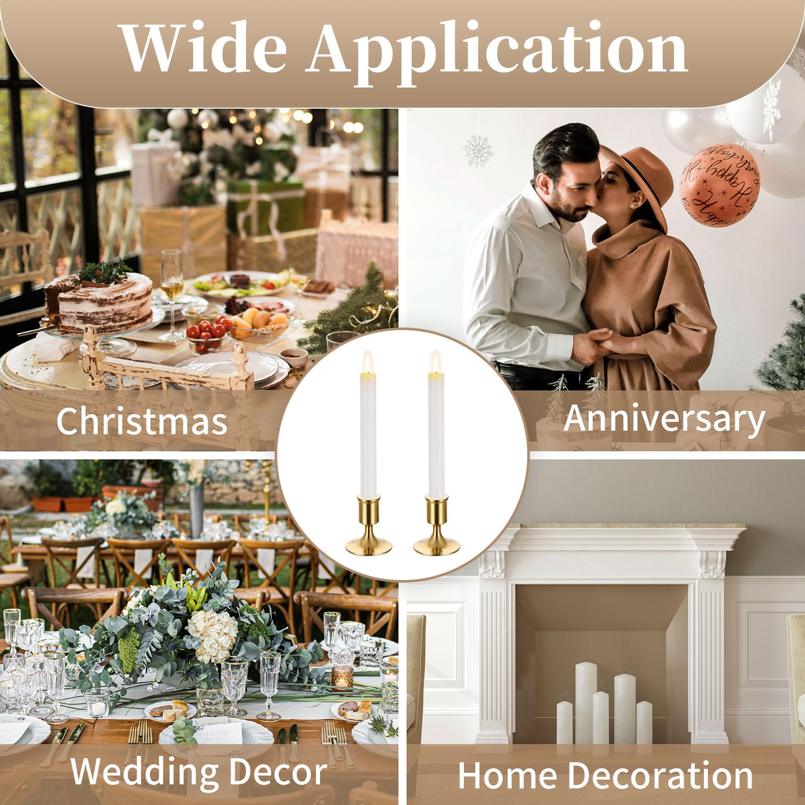 Elegant Gold Taper Candle Holders Set of 12 - Decorative Table Centerpiece for Wedding, Christmas, Bridal Shower & Dinner Party Decor - Perfect for Romantic Candlelight Dinners, Holiday Tablescapes & Special Event Decorations