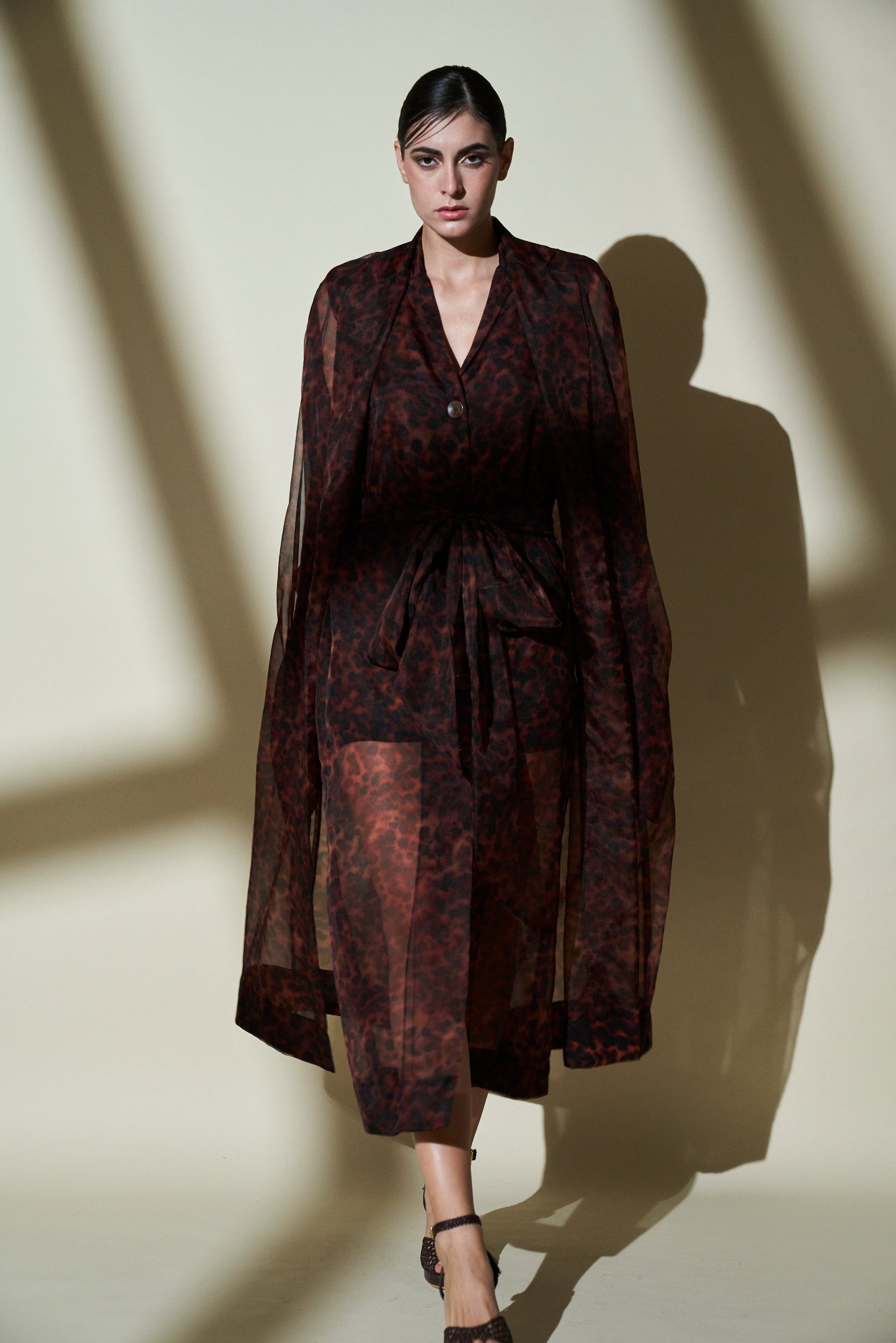 Bhumi Pednekar Stone Print Jacket & Dress Set with Belt - Stylish Women's Outerwear for Casual Outings & Evening Events