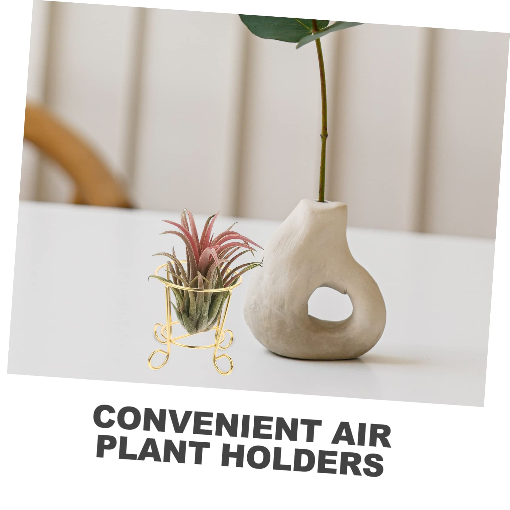 3-Piece Geometric Metal Air Plant Stands - Modern Makeup Sponge Holder for Office, Dorm & Home Decor | Perfect for Succulents, Small Plants & Beauty Tools Organization