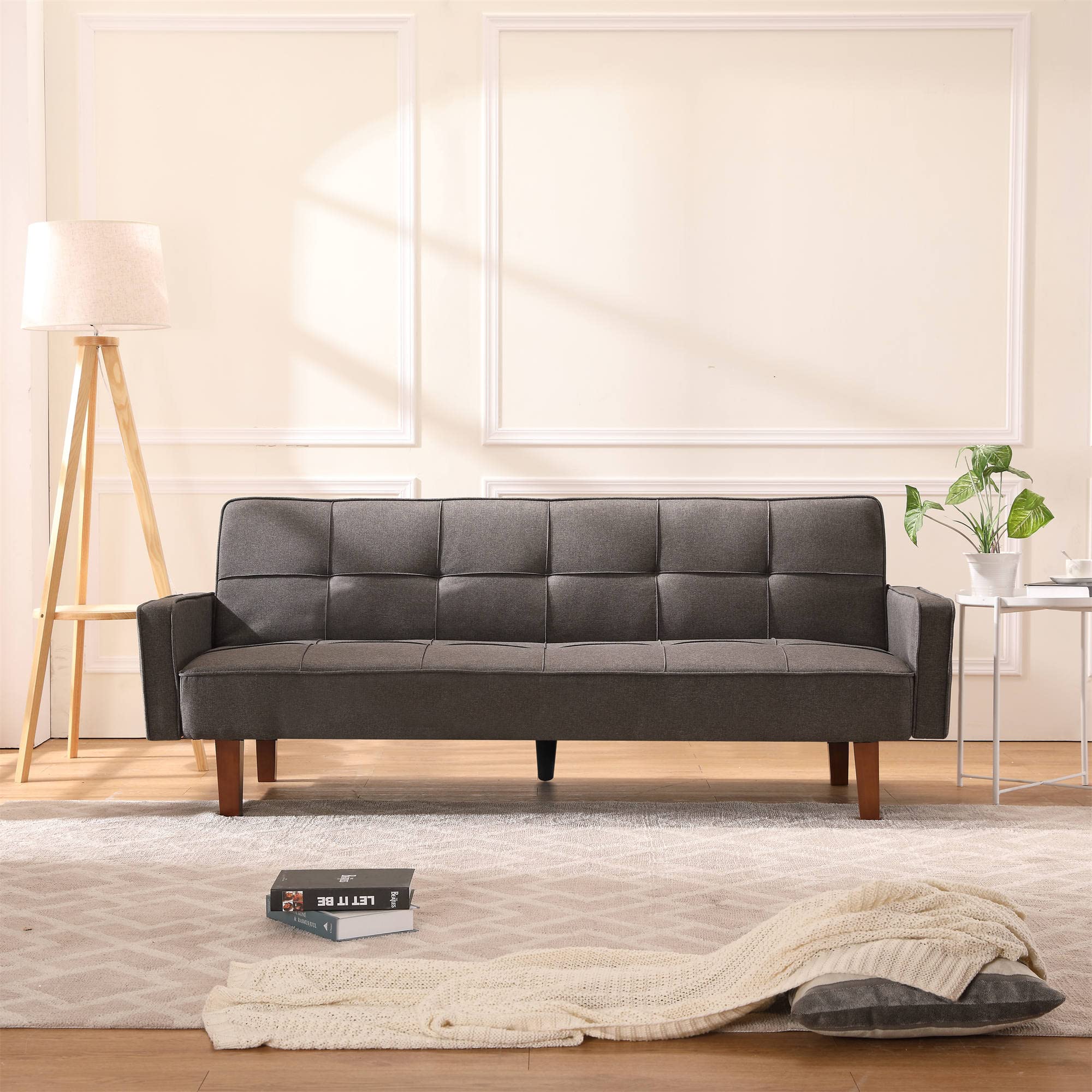 Velvet Convertible Futon Sofa Bed - 3 Angle Adjustable Backrest, Modern Loveseat with Solid Wood Legs for Living Room, Bedroom & Small Spaces | Perfect for Apartments, Dorms & Guest Rooms (Gray)