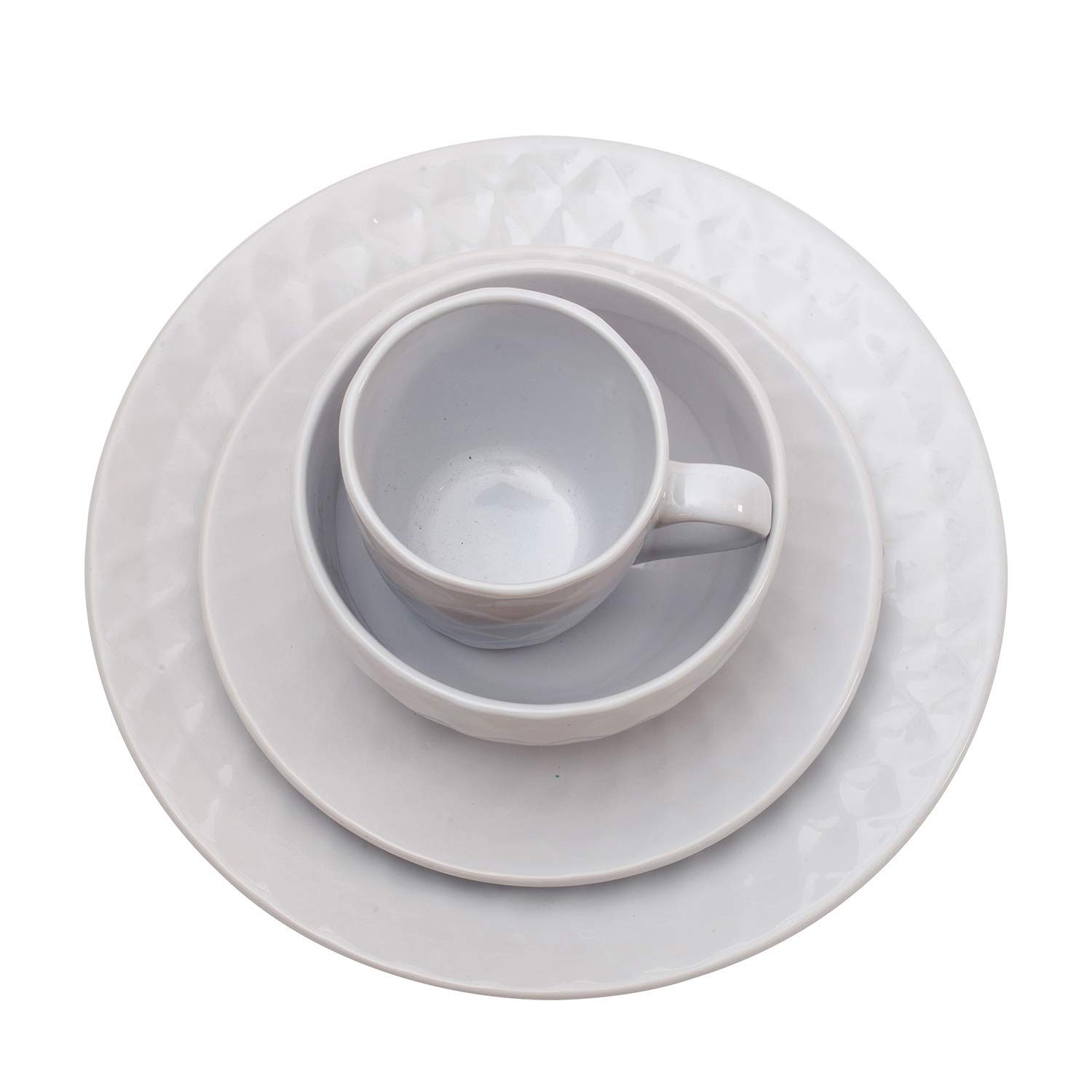 A&B Home 16-Piece Dinnerware Set - Glossy Cream Stoneware Plates, Bowls & Mugs with French Country Geometric Design - Service for 4 - Perfect for Family Dinners, Entertaining Guests & Everyday Use