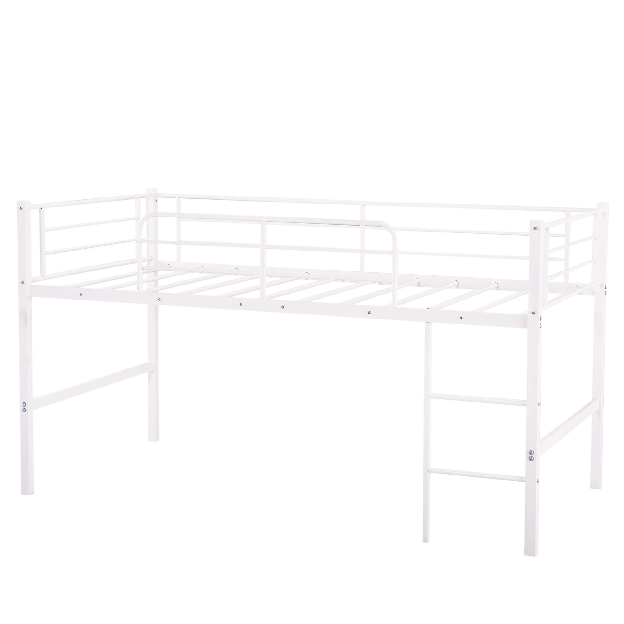 **Twin Loft Bed for Kids - Sturdy Metal Low Loft Bed with Built-in Ladder & Safety Guard Rail, Multifunctional Design with Slide, No Box Spring Required (White) - Perfect for Small Bedrooms & Playrooms**