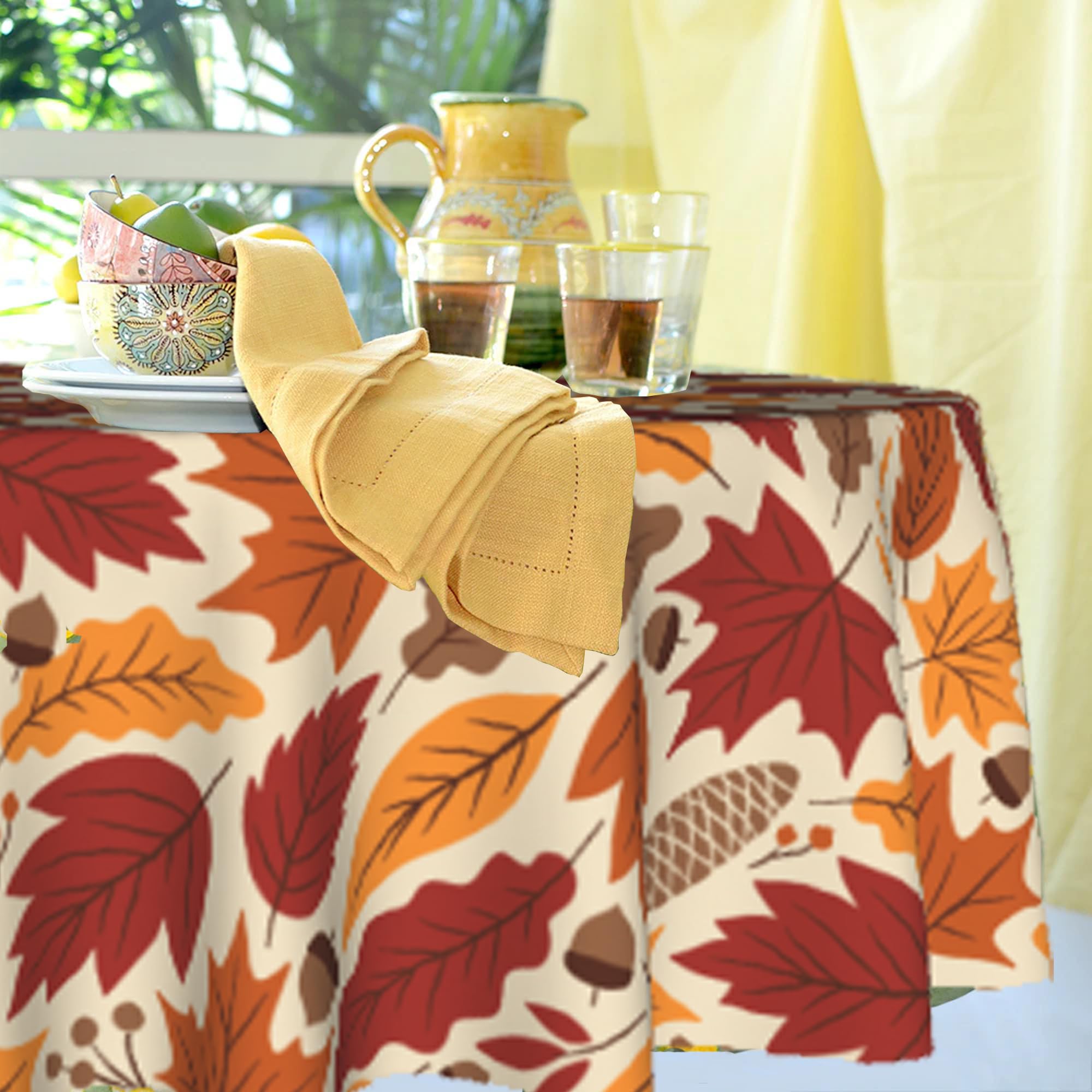 60 Inch Fall Maple Leaf Round Tablecloth - Waterproof, Wrinkle-Resistant, Easy to Clean Autumn Table Cover for Thanksgiving, Home Decor, Kitchen & Dining Room