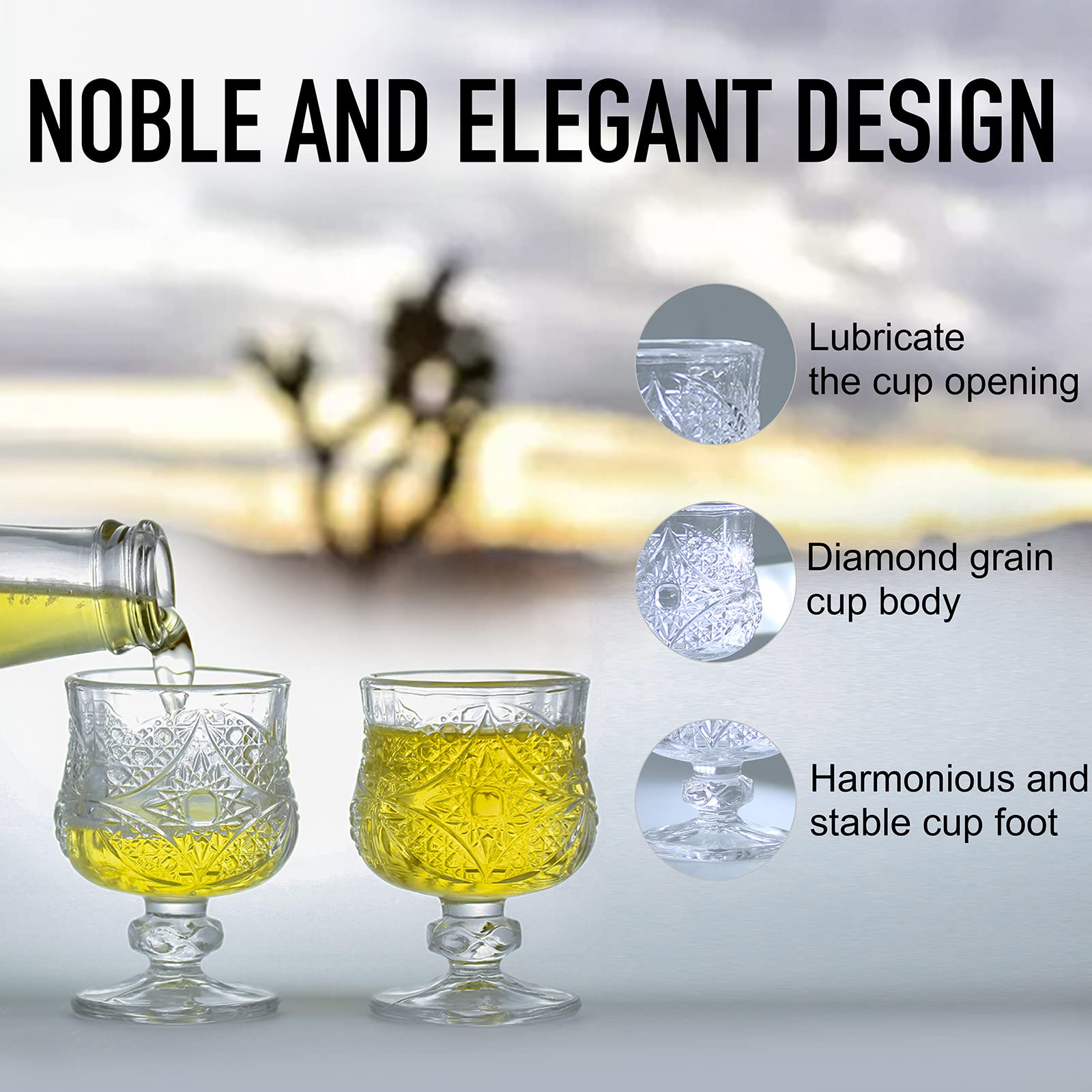 8-Piece 1.7oz/50ml Cordial & Shot Glass Set with Stems - Elegant Tequila, Sherry, and Liqueur Glasses for Home Bar, Parties, and Cocktail Serving