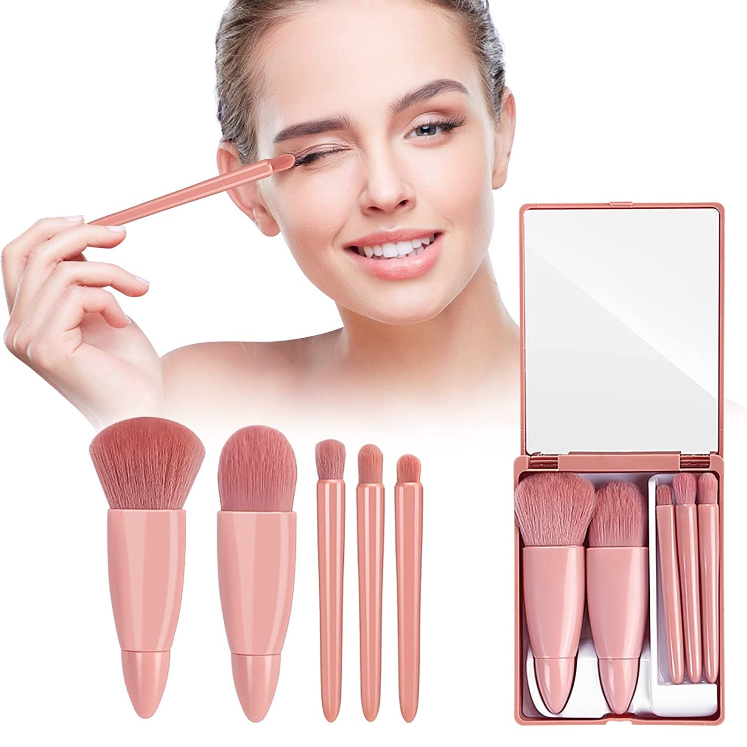 Professional Makeup Brush Set - 12 Piece Portable Mini Travel Cosmetic Brushes Kit with Mirror | Complete Face & Eye Makeup Tools for Foundation, Blush, Eyeshadow & Contouring | Perfect for Travel, Home Use & Professional Makeup Artists