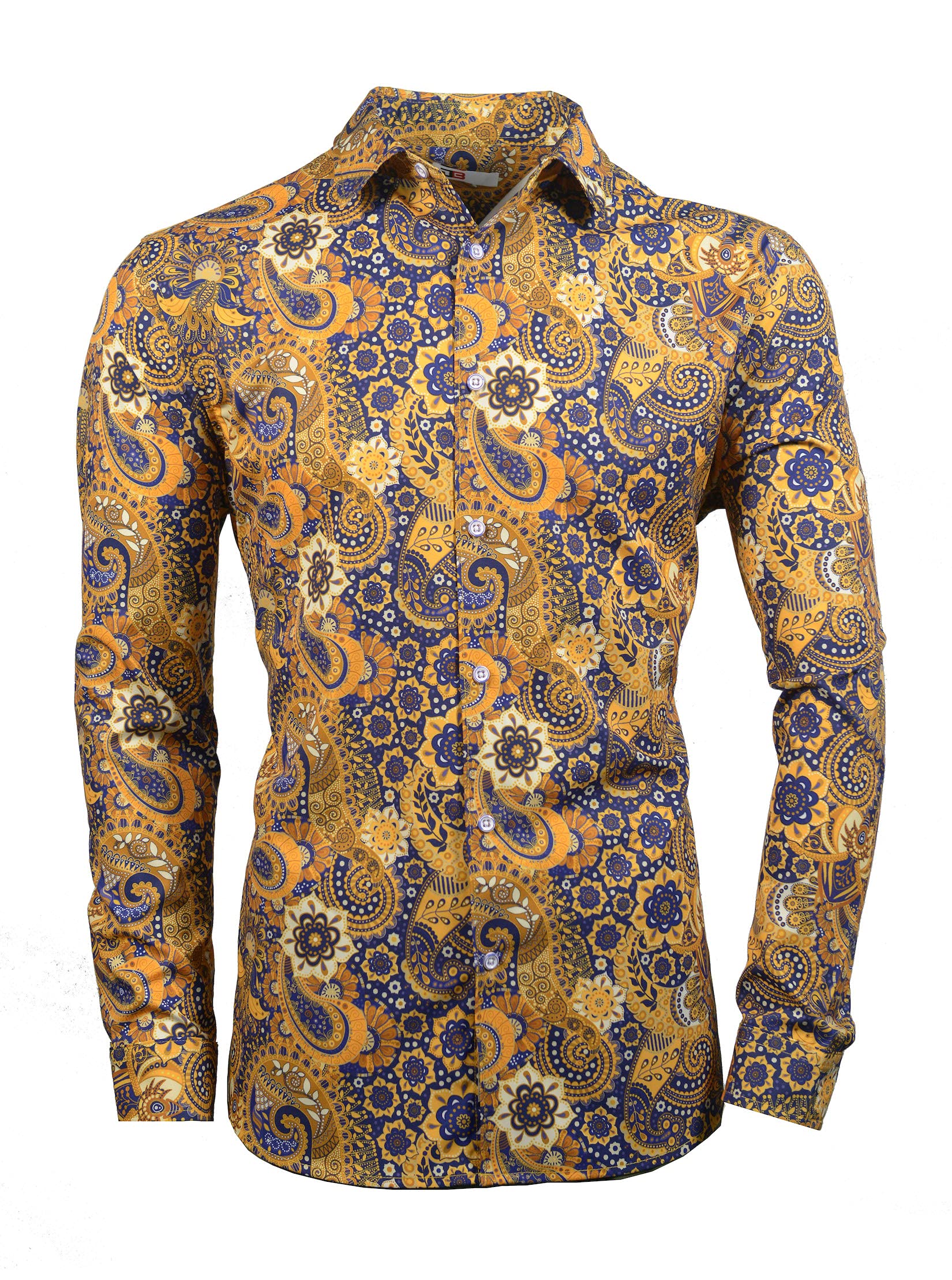 DBAZUKK Men's Casual Button Down Long Sleeve Shirt - Soft Stretchy Silk-Like Dress Shirt with Luxury Print - Perfect for Office, Party & Hipster Fashion