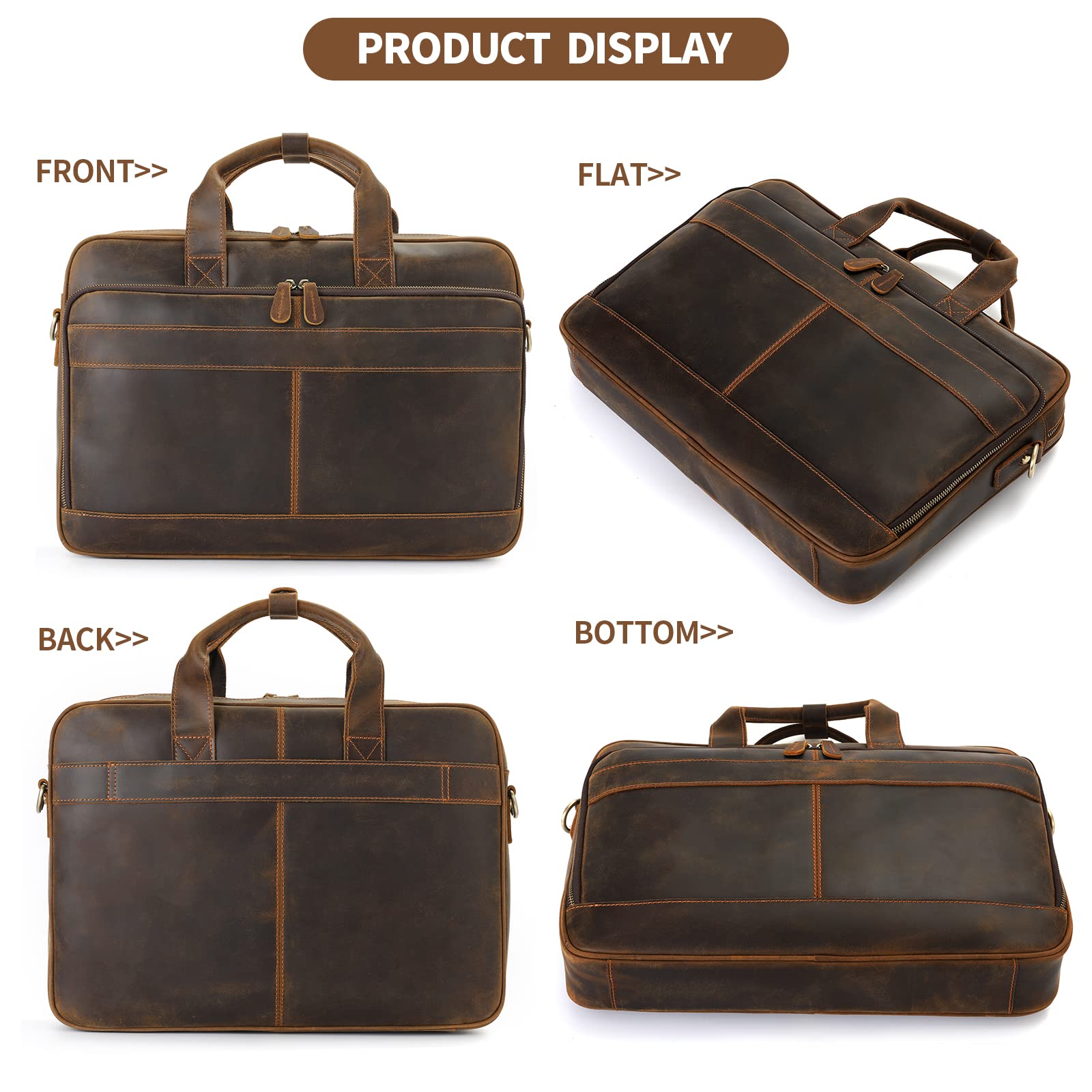 Jack & Chris Genuine Leather Briefcase for Men - Professional Business Laptop Messenger Bag for Work, Travel & Office - Durable 15.6 Inch Computer Bag with Shoulder Strap