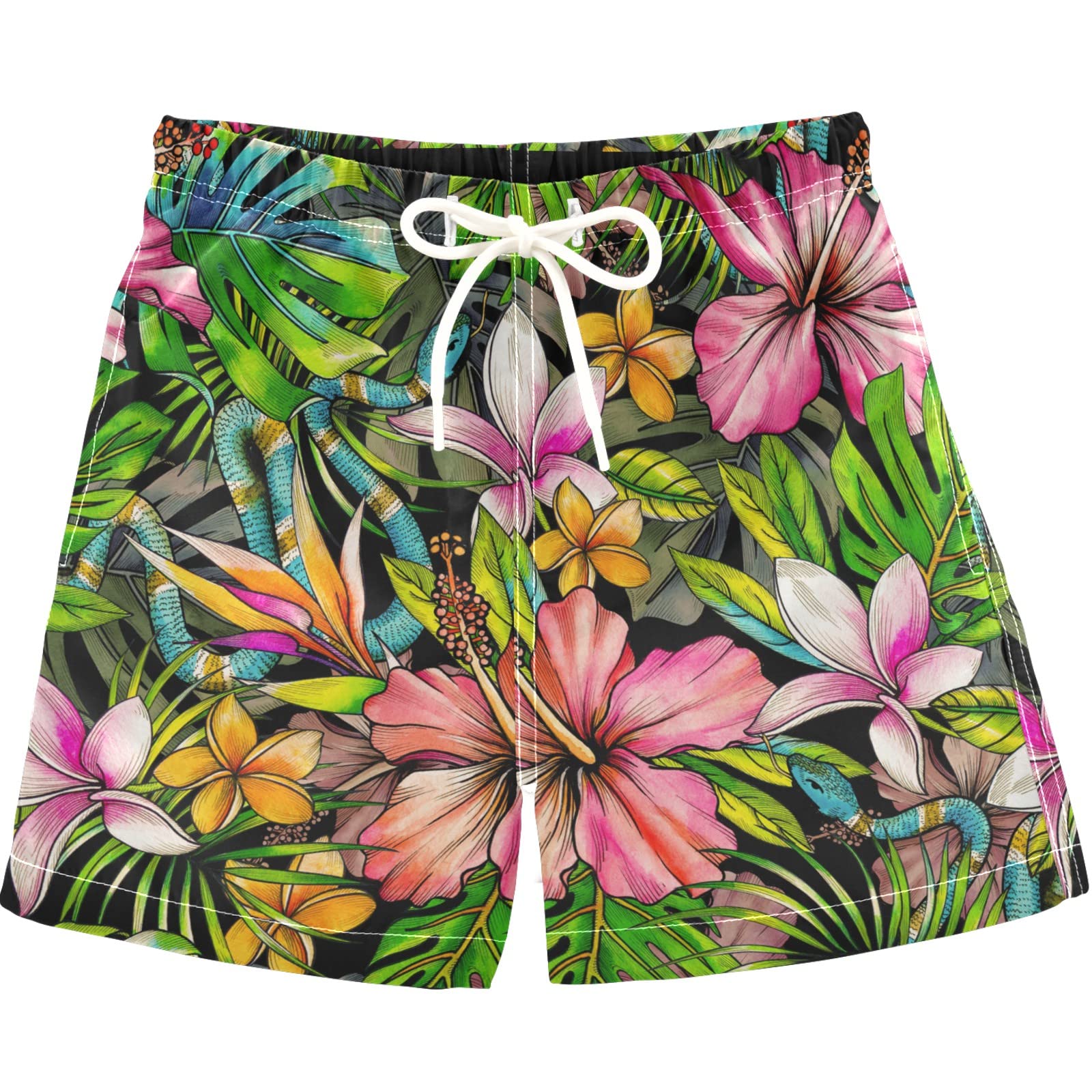 Visesunny Boys' Summer Swim Trunks with Flower Snake Print - Toddler & Kids Bathing Suits for Beach, Pool & Water Play