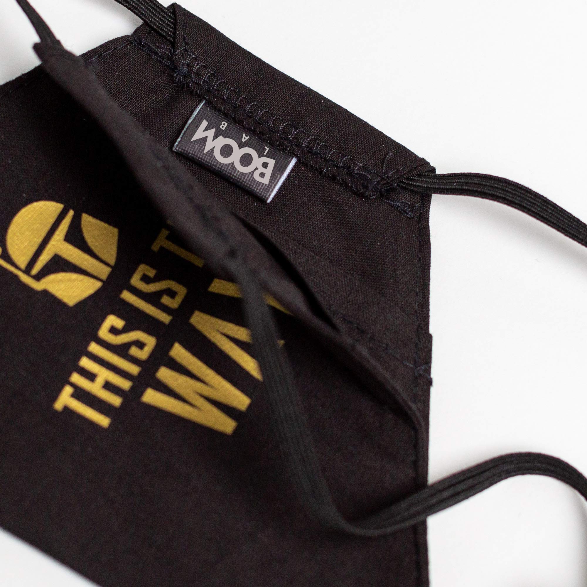 Boom Lab This Is The Way 3-Layer Washable Face Mask with Filter Pocket - Adjustable Around-the-Head Style, Natural & Reusable (Gold, Small) - Perfect for Cosplay, Daily Protection & Fandom Events