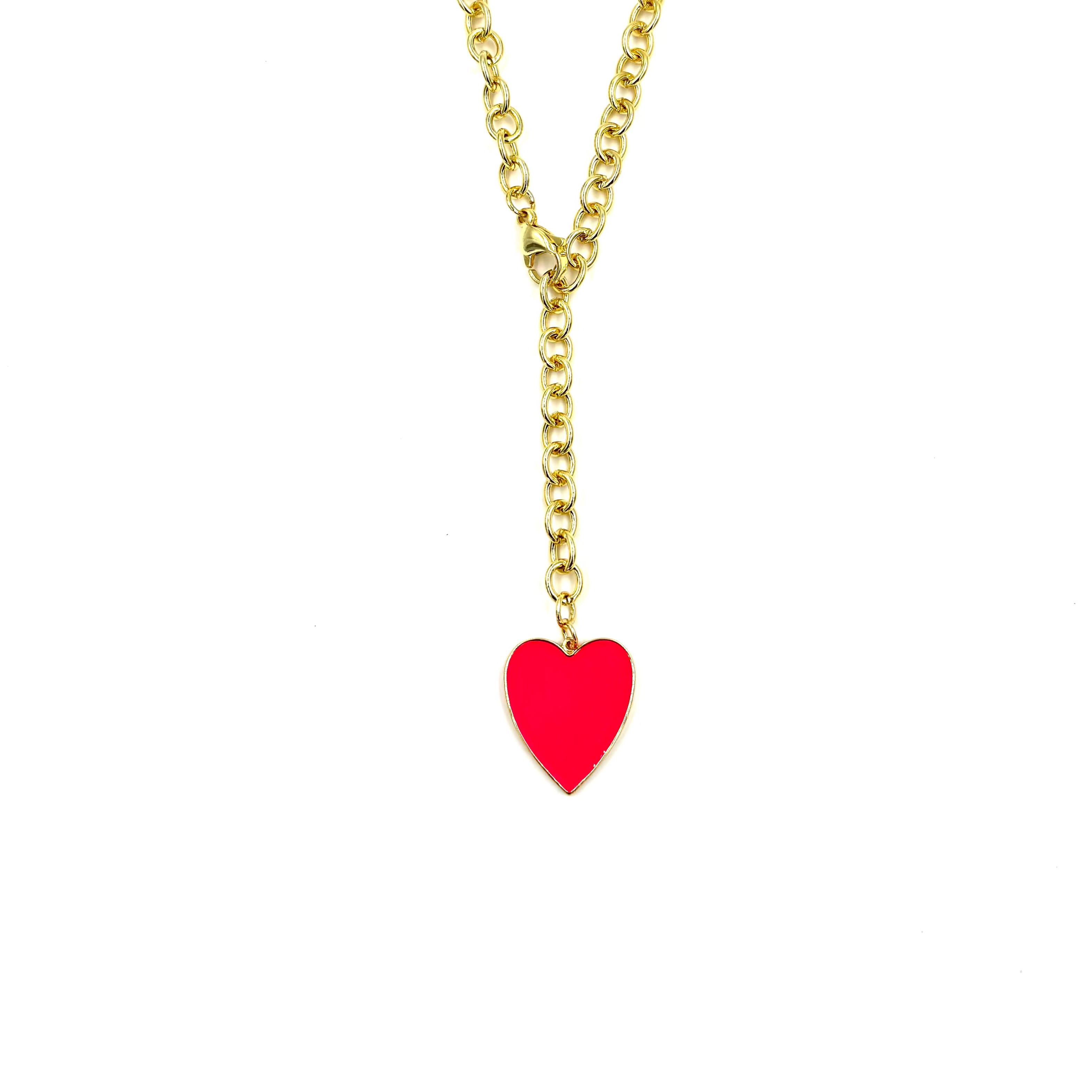 Ashley Gold Stainless Steel Gold Plated Chain Enamel Heart Drop Necklace for Women - Elegant Valentine's Day Gift & Everyday Jewelry