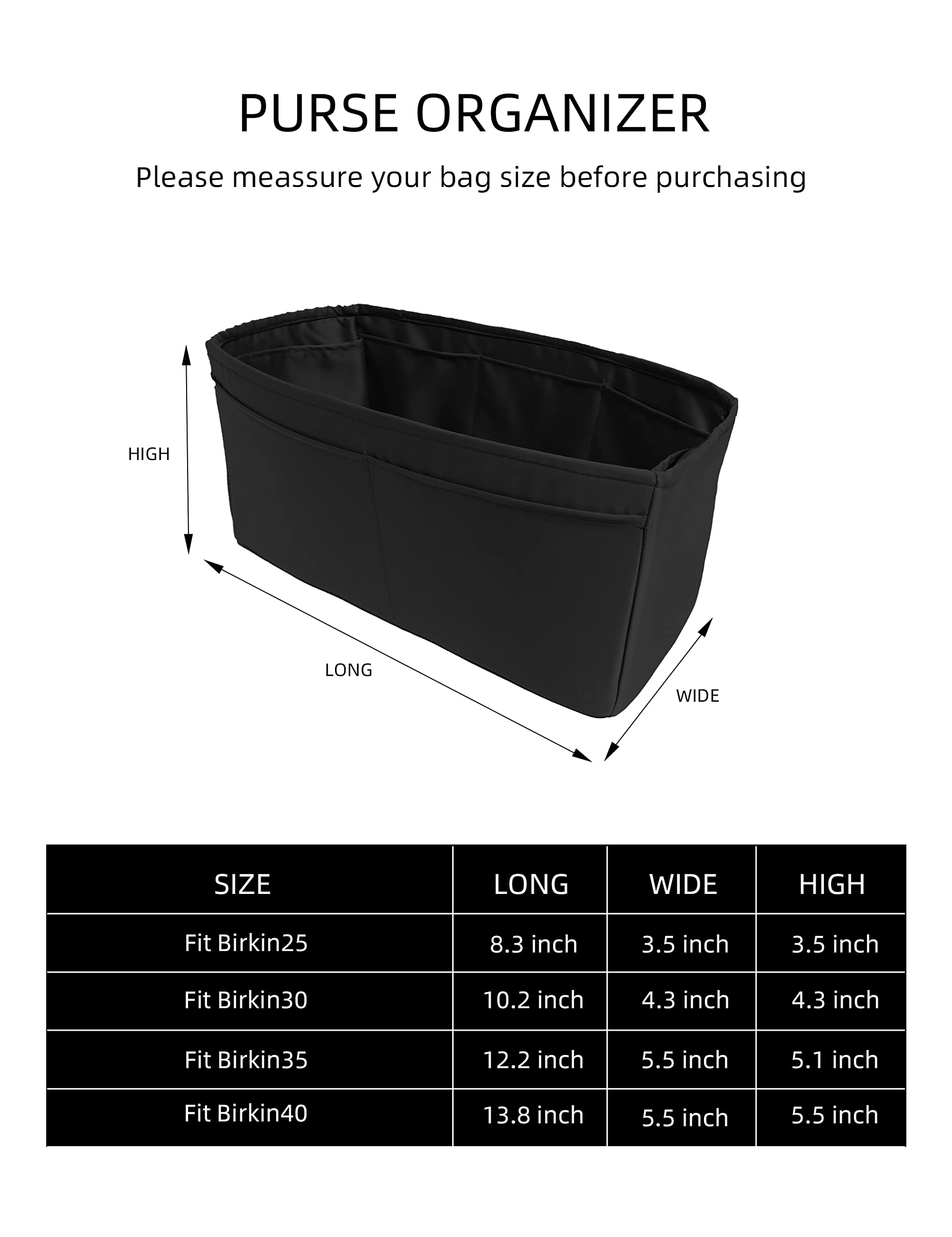 Premium DGAZ Black Purse Organizer & White Handbag Pillow Shaper - Fits Birkin 30, Silk Luxury Bag Insert for Organization & Shape Protection - Perfect for Designer Bags, Travel & Everyday Use