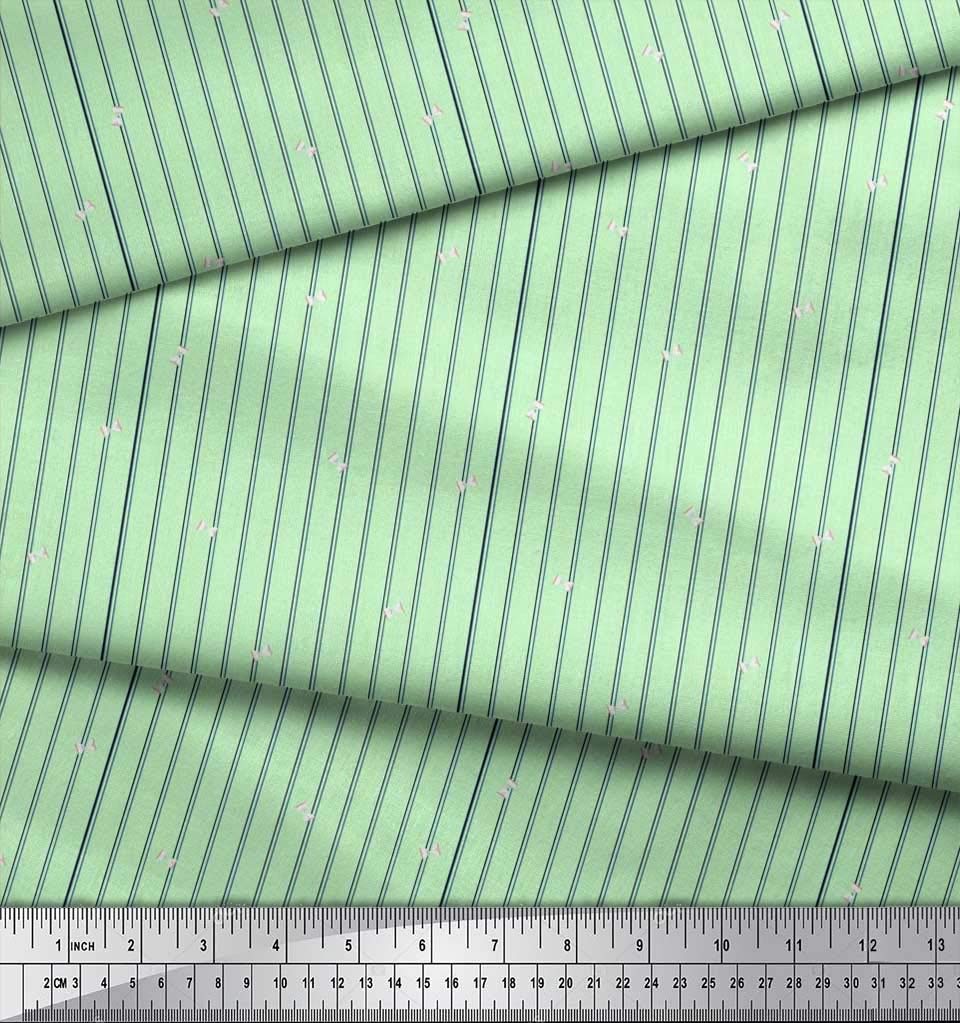 Soimoi Green Silk Fabric by The Yard - 42 Inch Wide - Sand Timer & Stripe Shirting - Printed Silk Material for Dresses, Blouses & DIY Fashion Projects - Timeless Style Fabric for Sewing & Crafting