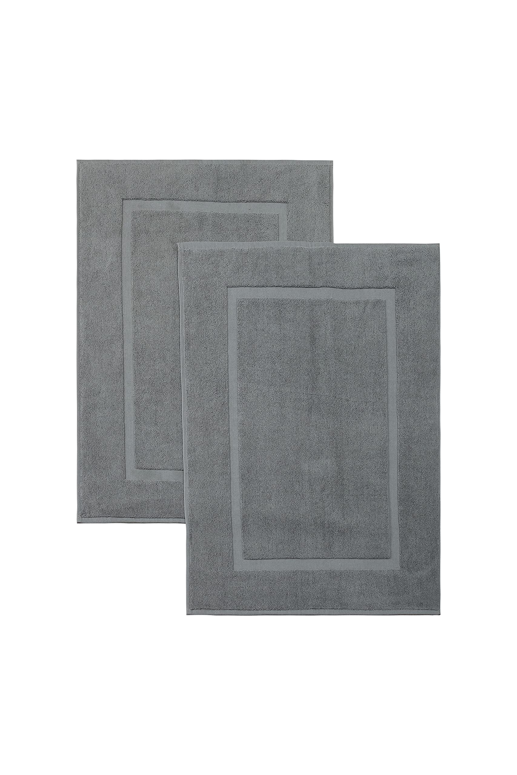 LA’ HAMMAM FINE Living - 2 Pack 20” × 34” 900 GSM Cotton Bath Mats - Ultra Soft, Anti-Slip & Machine Washable Bathroom Floor Mats for Home, Hotel & Kitchen - Perfect for Shower, Bathtub & Sink Areas - Grey