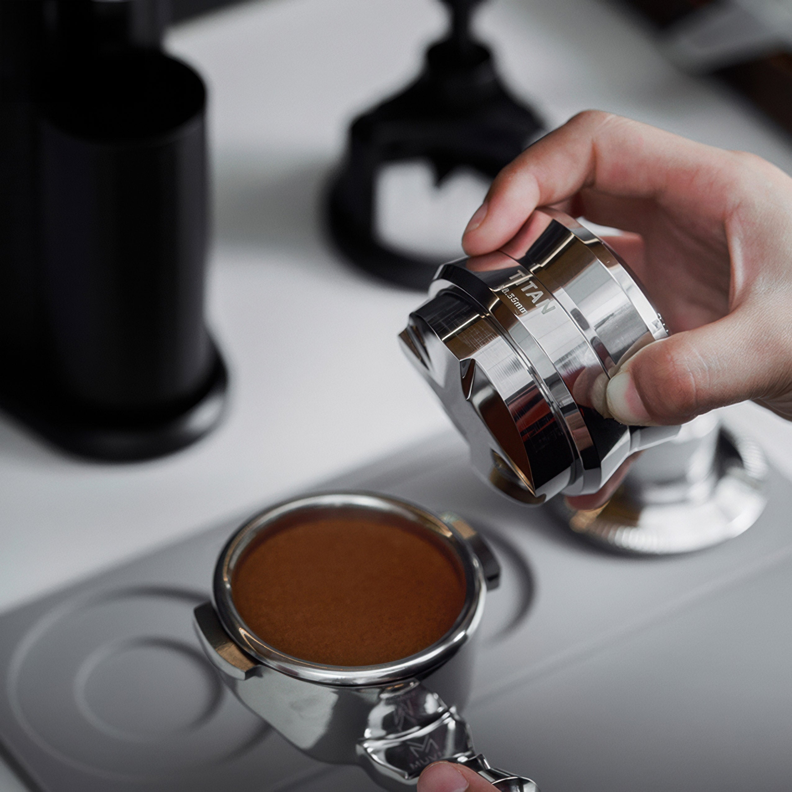 Premium Titan Tamper and Coffee Distributor - Barista Tool for Espresso Machine, Perfect for Home Brewing and Professional Coffee Shops | Even Coffee Grounds for Rich Flavor