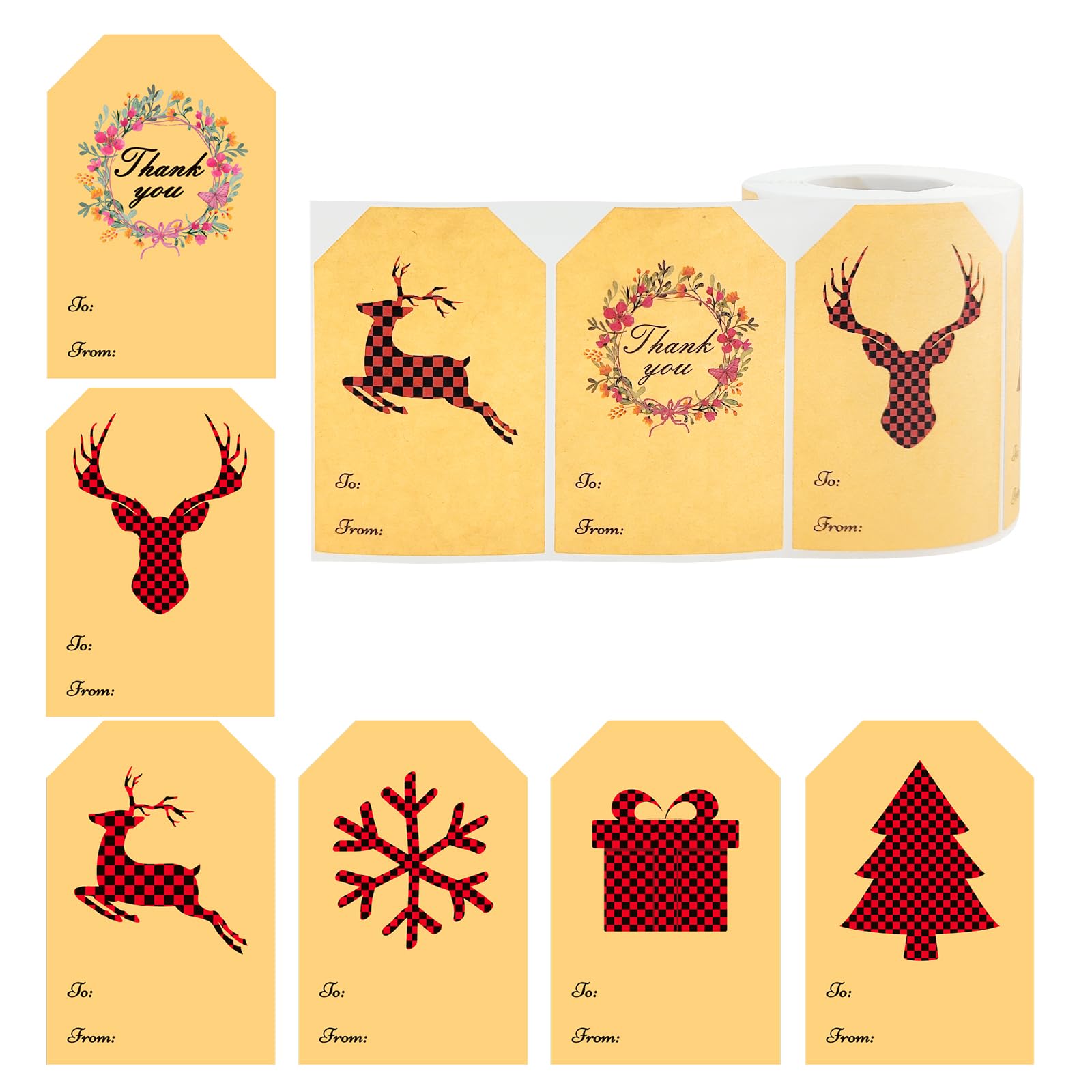 300 Pack 2 x 3 Inch Self-Adhesive Kraft Christmas Gift Tags Stickers - Holiday, Birthday, Wedding & Party Decorative Labels for Presents | Perfect for Wrapping Gifts, Stocking Stuffers & Festive Celebrations