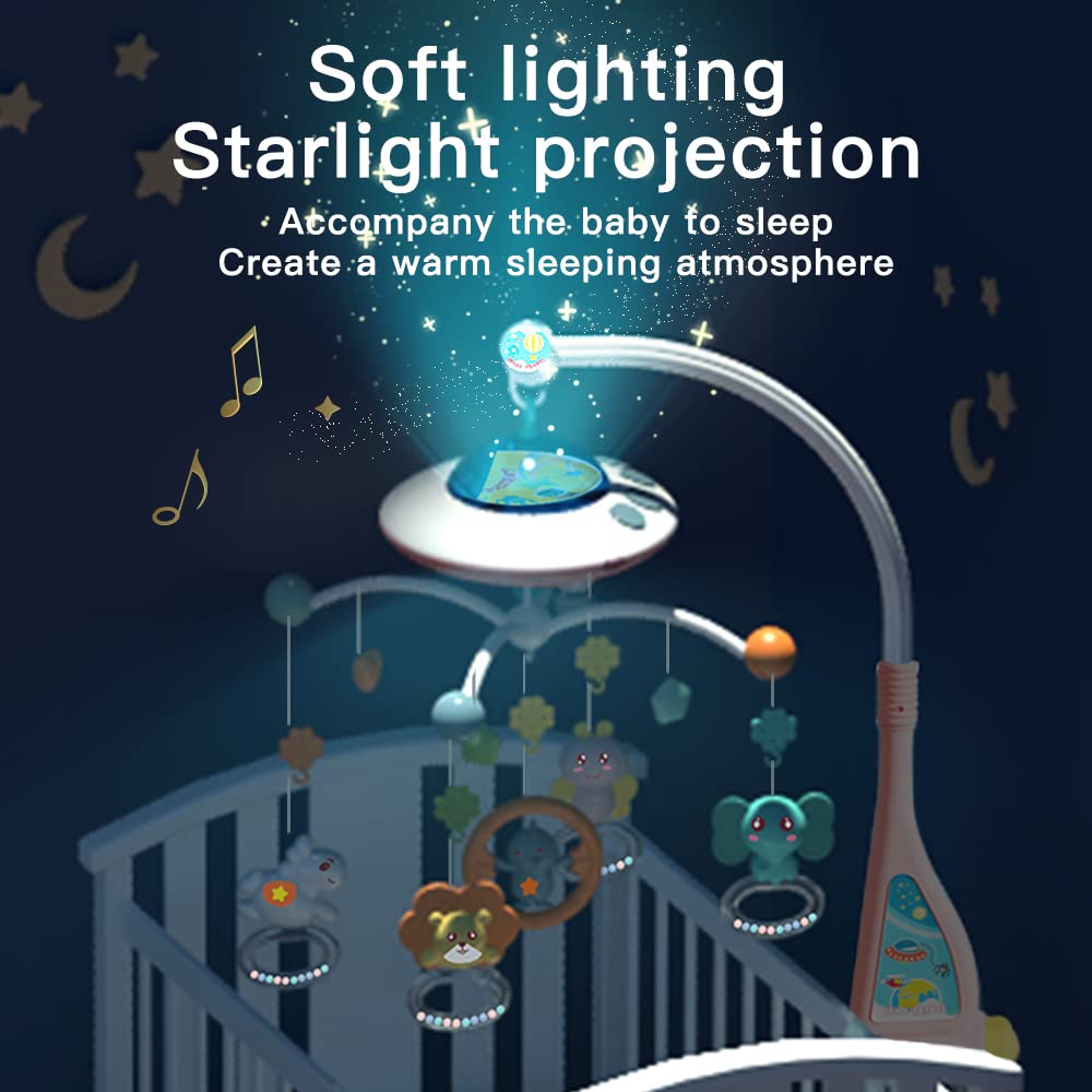 Baby Musical Crib Mobile with Night Light & Soothing Music - Rotating Animal Rattles, Star Projection, Remote Control - Newborn Nursery Toy for Boys & Girls (Pink) | Perfect for Bedtime, Nursery Decor & Infant Sensory Development
