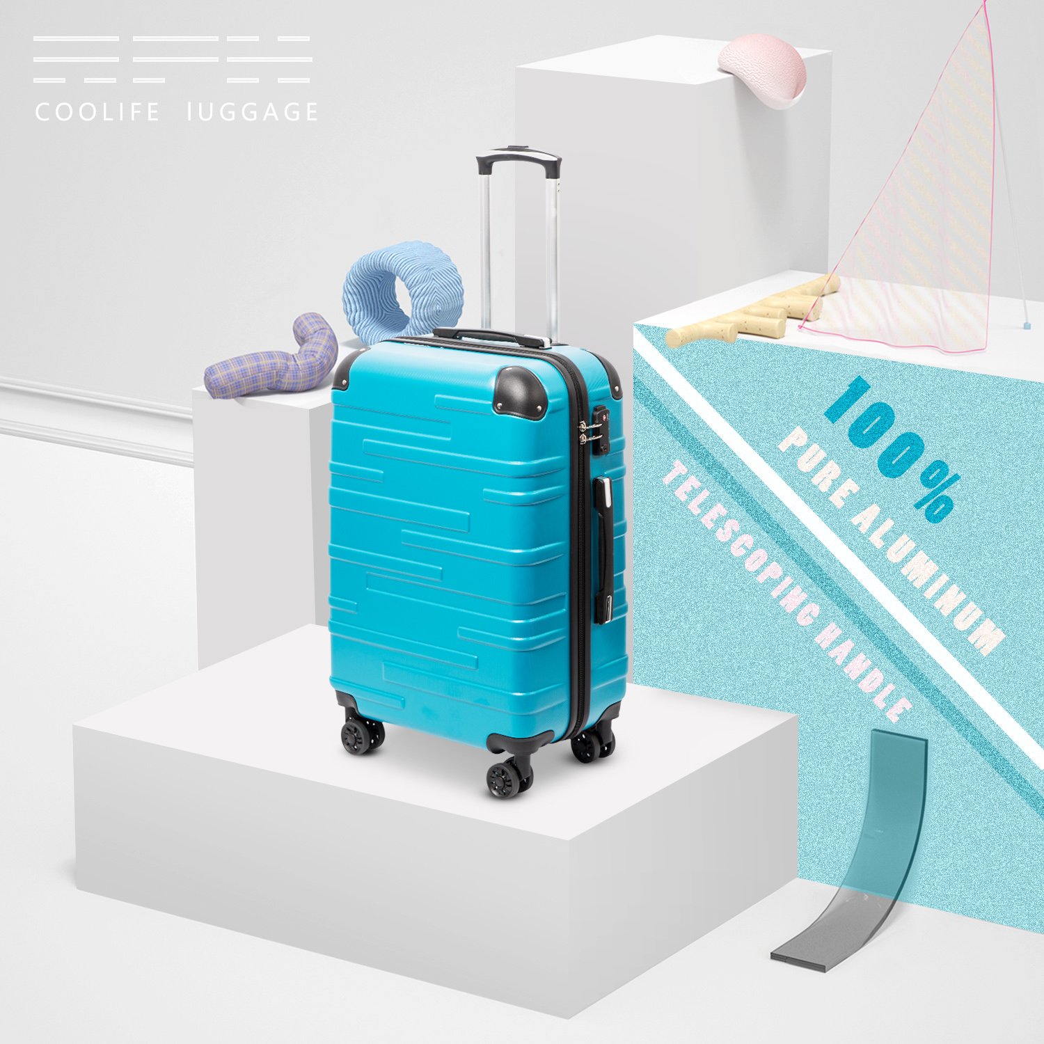 Coolife Hardside Carry-On Luggage with TSA Lock, Spinner Wheels & Telescopic Handle - Lightweight Suitcase for Air Travel, Business Trips & Weekend Getaways