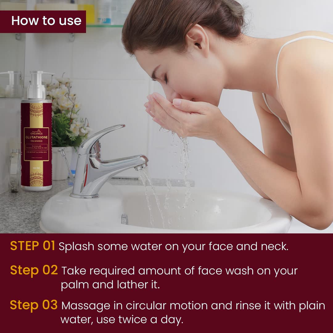 Simply Herbal Glutathione Face Wash with Vitamin C & E, Kojic Acid - Brightening, Oil Control & Hydrating Cleanser for Pigmentation & Tan Removal (100ml) | Perfect for Daily Skincare Routine & Achieving Glowing Skin