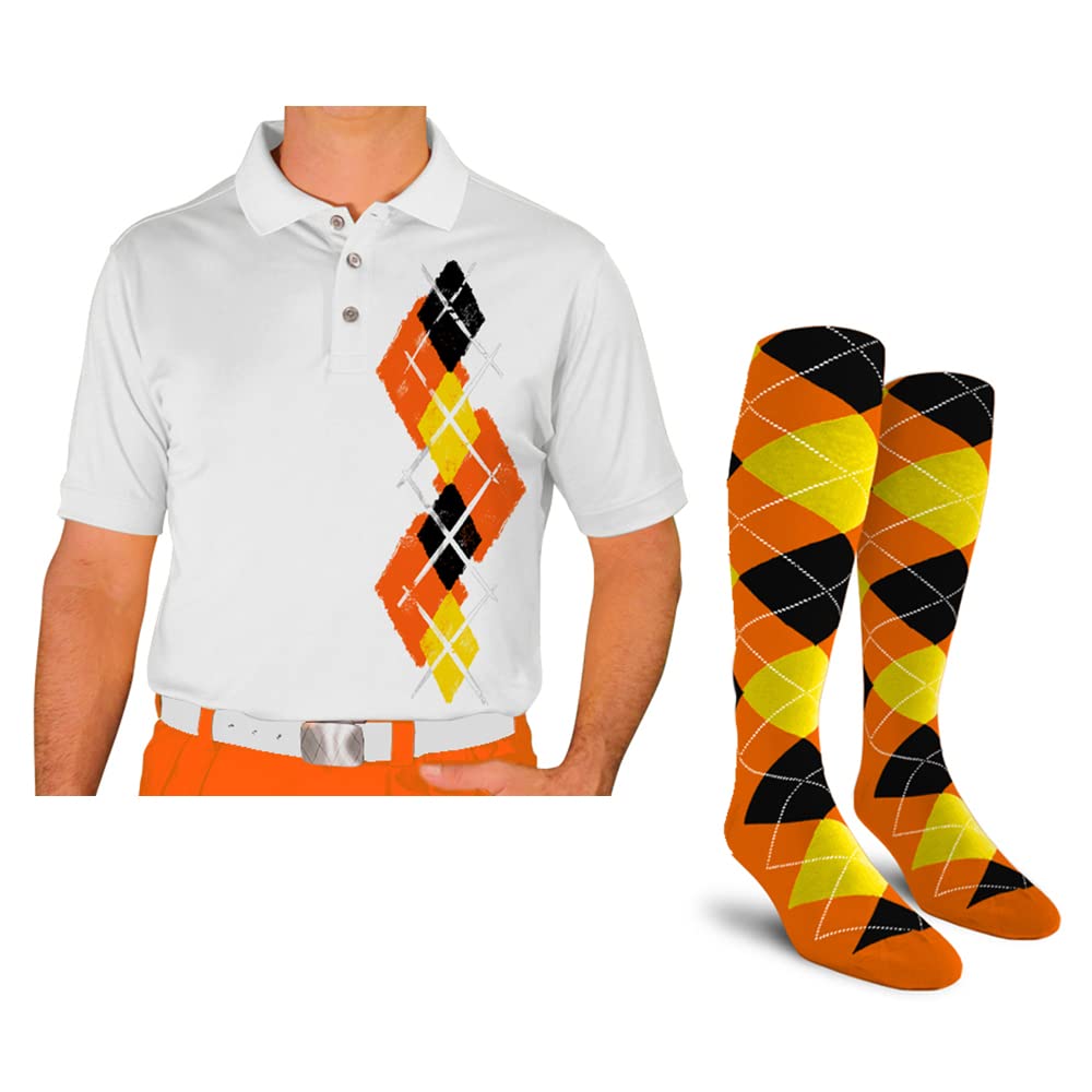 Breathable Dry Fit Short Sleeve Golf Polo Shirt for Men with Matching Socks - Argyle Paradise Design (Sizes 5A-5Z) | Perfect for Golf Tournaments, Casual Wear & Summer Outdoor Activities