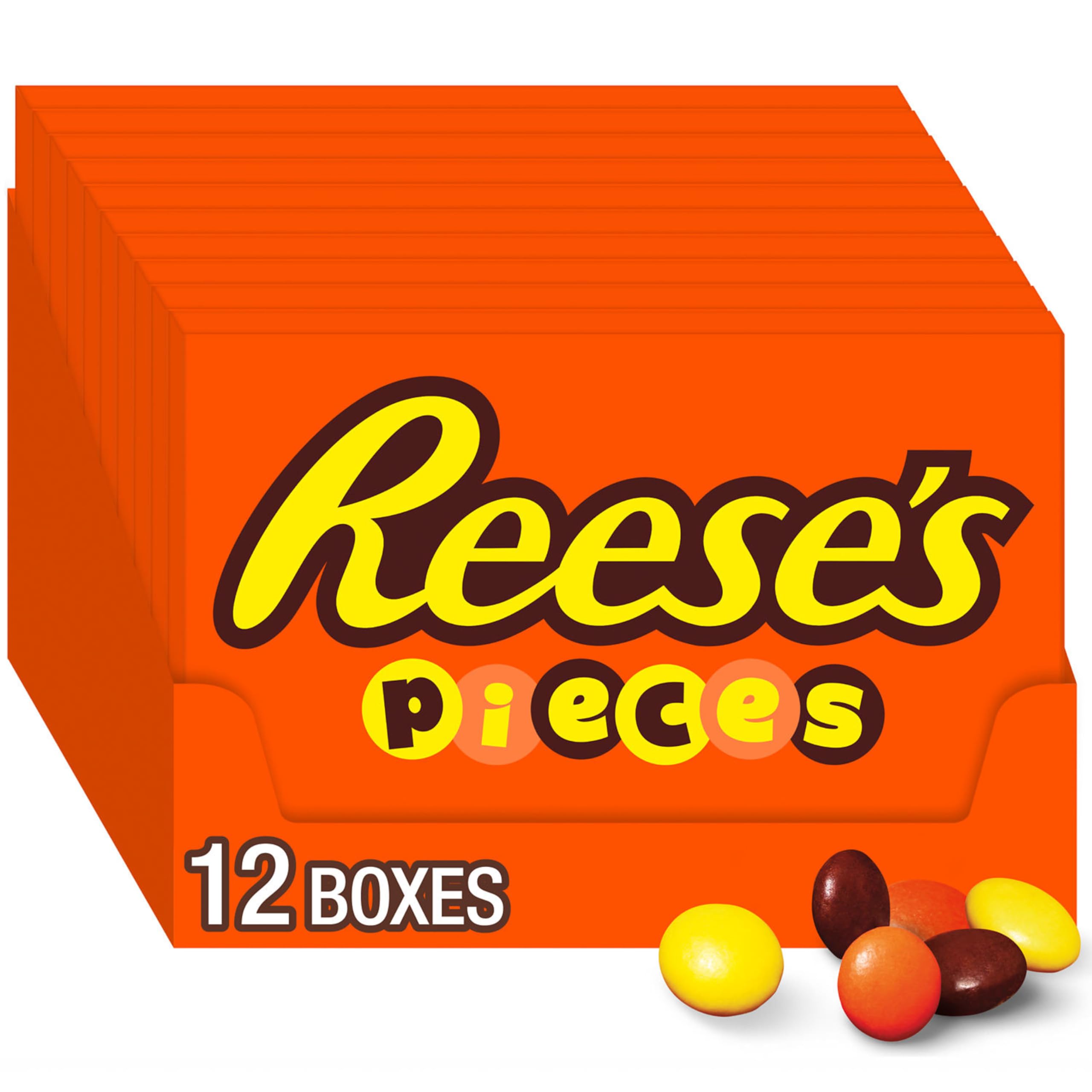 REESE'S PIECES Peanut Butter Candy in Crunchy Shell - 12 Pack (4 oz Each) | Perfect for Halloween Treats, Party Favors & Movie Night Snacks