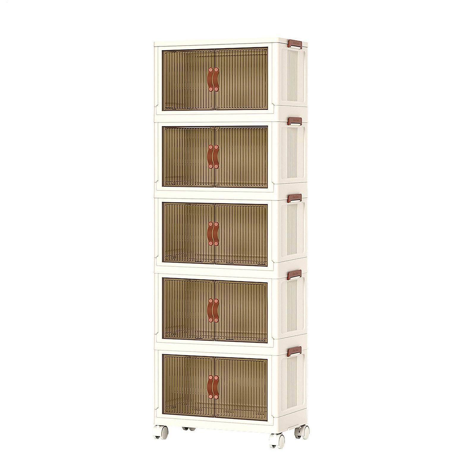 5-Tier Stackable Storage Bin with Lids, Wheels & Doors - Portable Storage Cabinet for Clothes, Toys & Crafts - Organizer for Sweaters, Shirts, Jeans - Perfect for Bedroom, Closet & Playroom Organization
