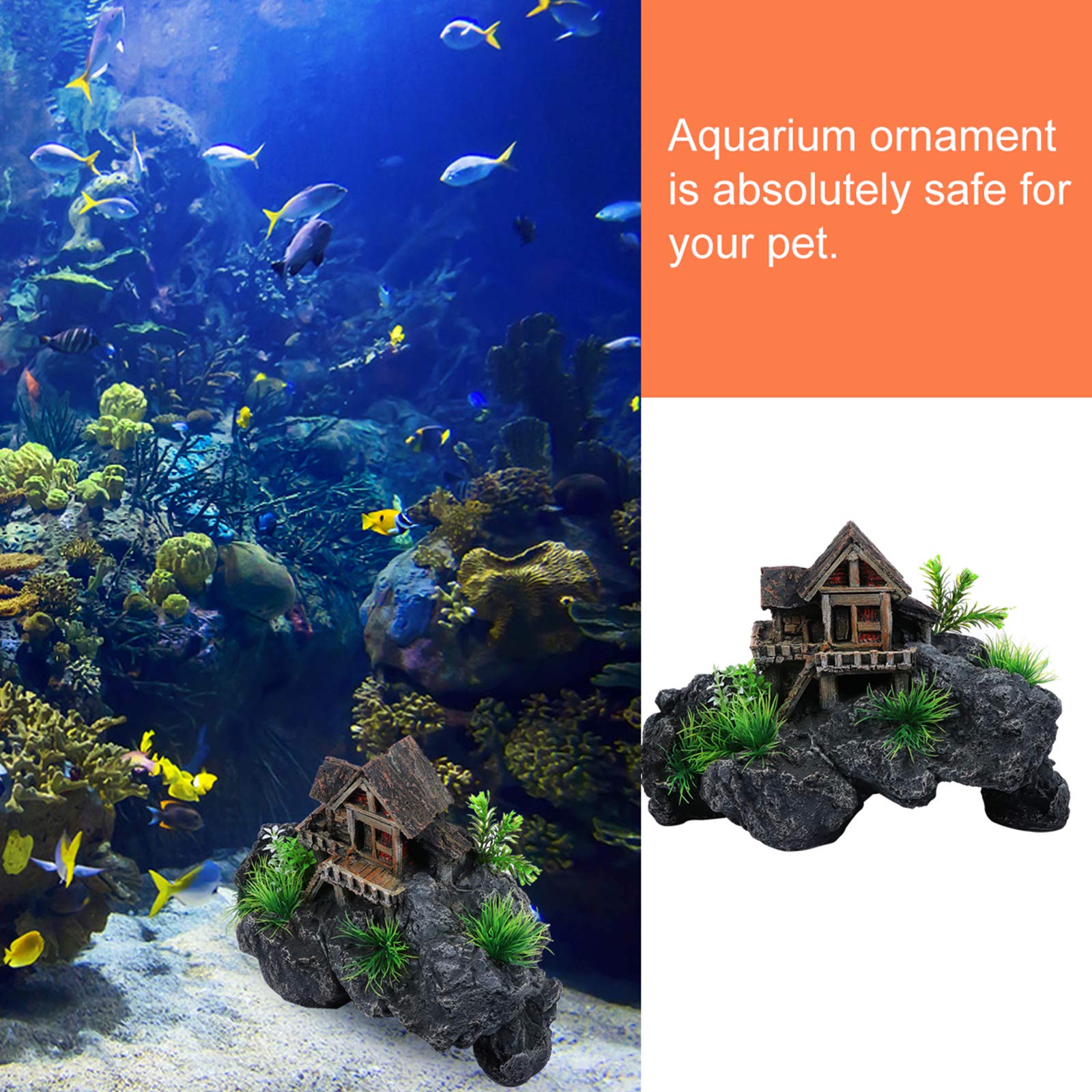 Baluue Fish Tank Tree House Decoration - Mountain Aquarium Ornament for Cichlid Hut & Fish Hiding Spots - Resin Aquarium Castle Decor for Fish Tank - Perfect for Freshwater & Tropical Fish Tanks