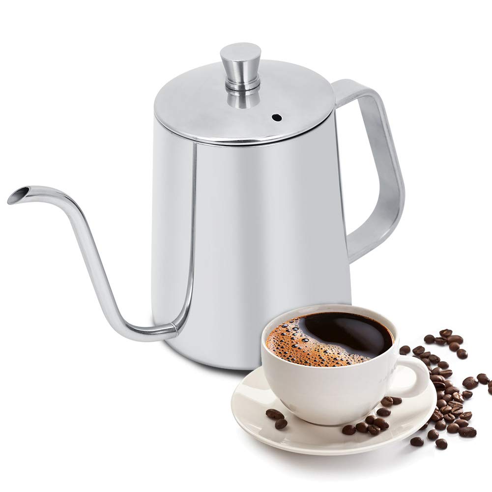 Premium 550ml Stainless Steel Gooseneck Coffee Kettle with Lid - Perfect for Pour Over Coffee, Drip Brewing & Tea Making - Ideal for Home Kitchens & Coffee Shops