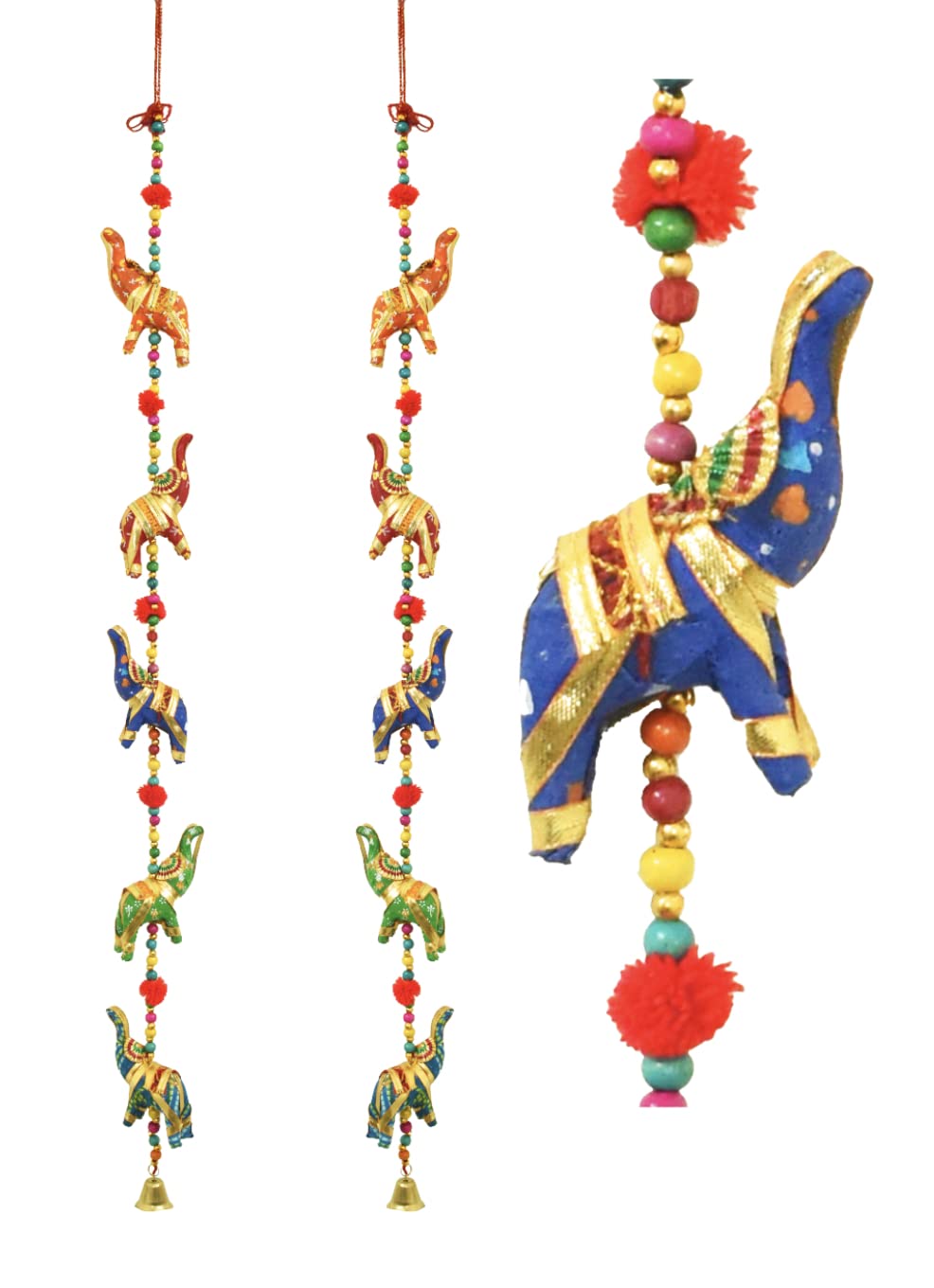 Set of 2 Handmade Colorful Pompom Bird Door Hangers - Traditional Latkan Home Decor for Living Room, Bedroom, Office & Hotel - Elephant Gota Design for Wall & Door Decoration